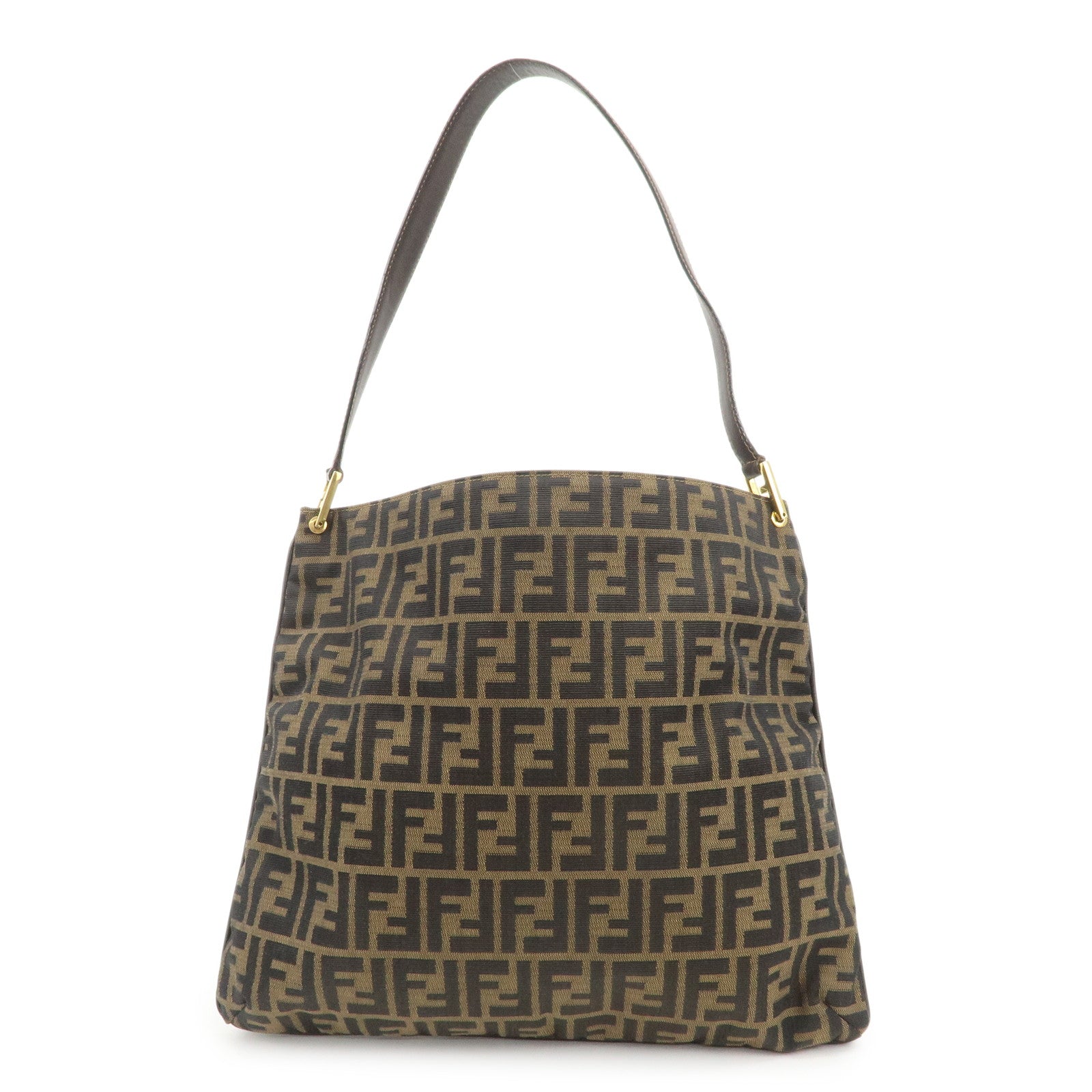 FENDI Zucca Canvas Leather Shoulder Bag Hand Bag Brown Black 15082