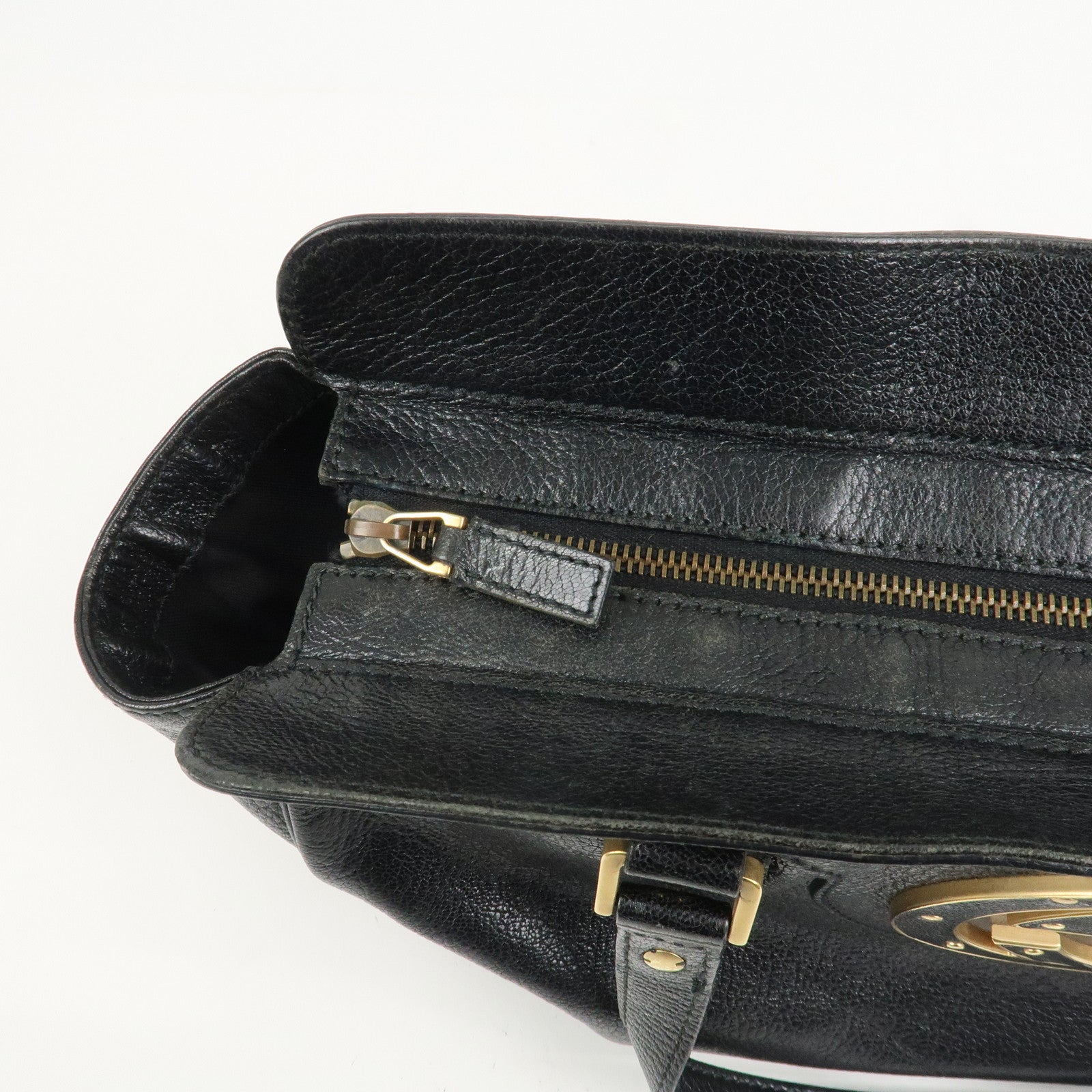 GUCCI Interlocking G Leather Blondie Studs Hand Bag Black 121551