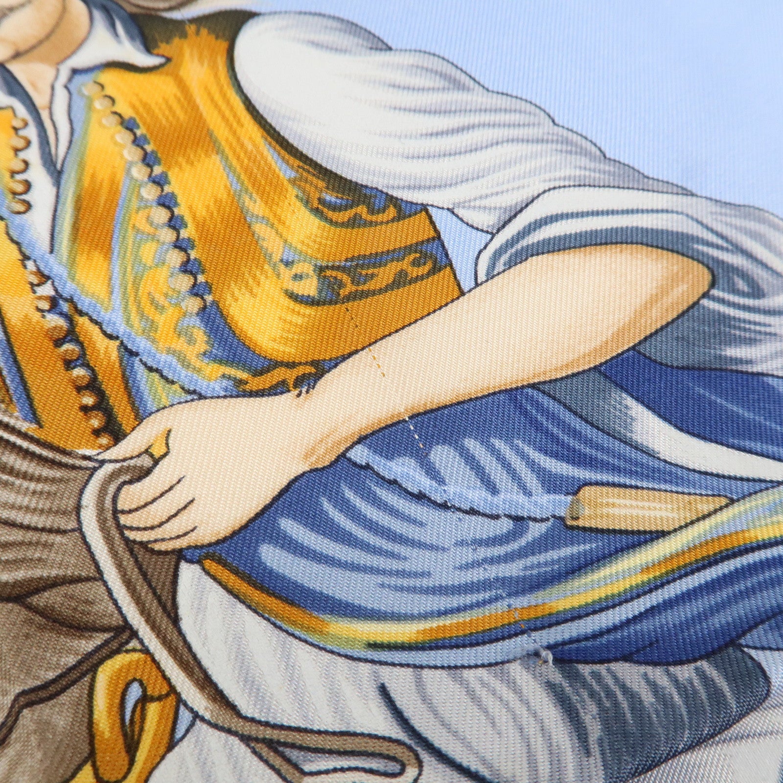 HERMES Carre 90 Silk 100% Scarf Cavaliers ottomans Light Blue Used