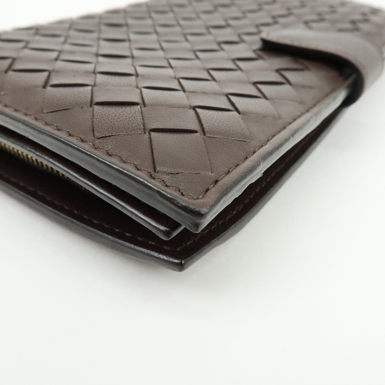 BOTTEGA VENETA Intrecciato Leather Bi-fold Long Wallet Brown 114074