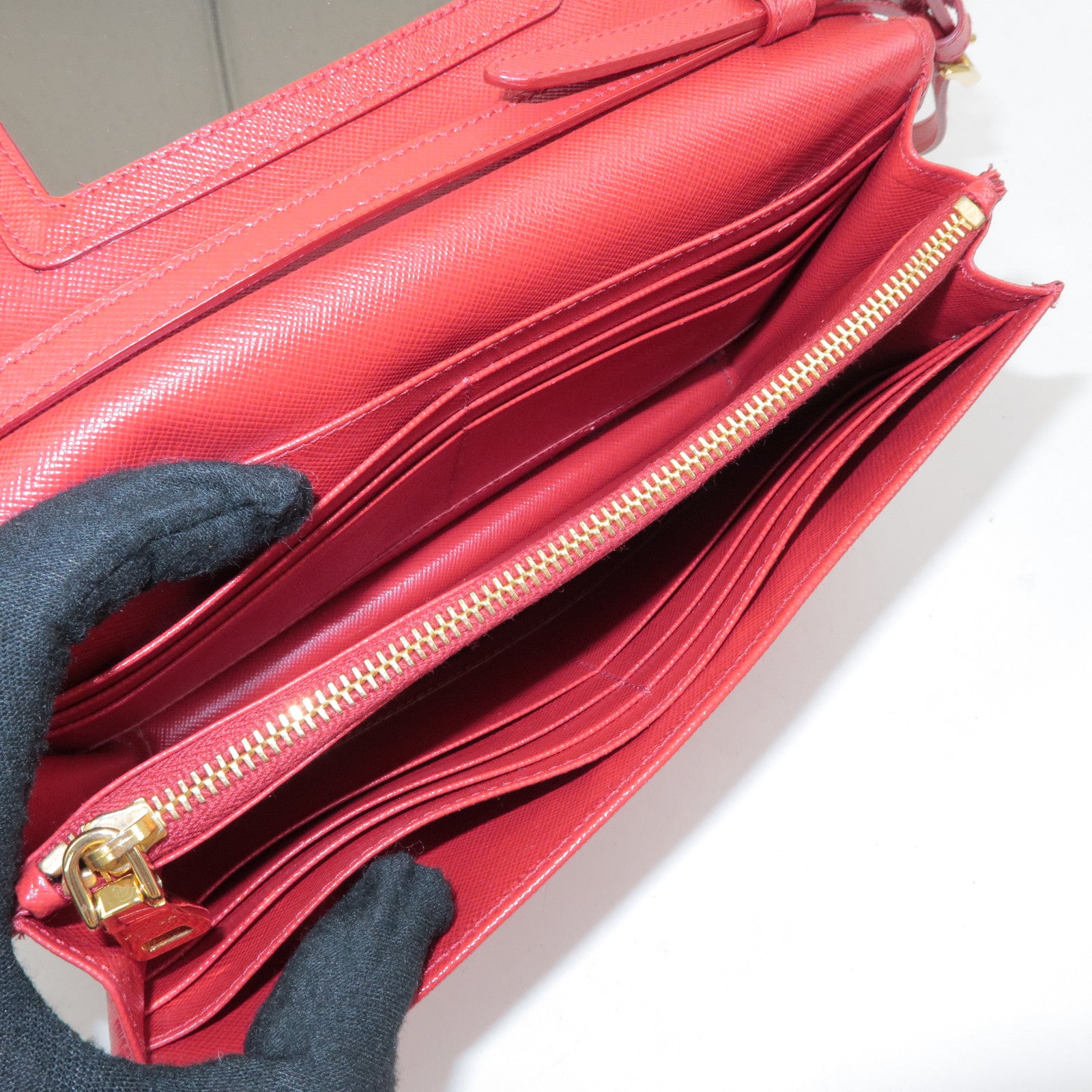 PRADA Saffiano Leather Shoulder Bag Crossbody Bag Red 1M1361