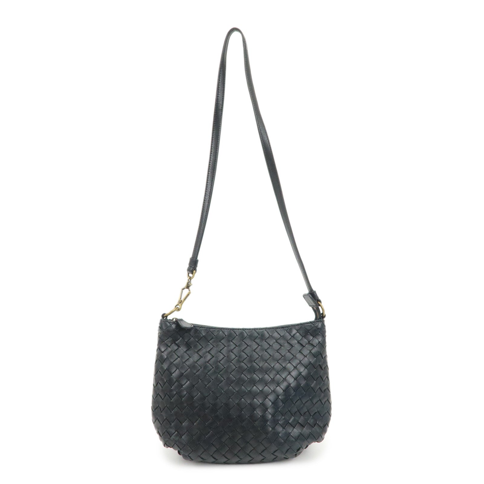 BOTTEGA VENETA Intrecciato Leather Shoulder Bag Black 217981 Used