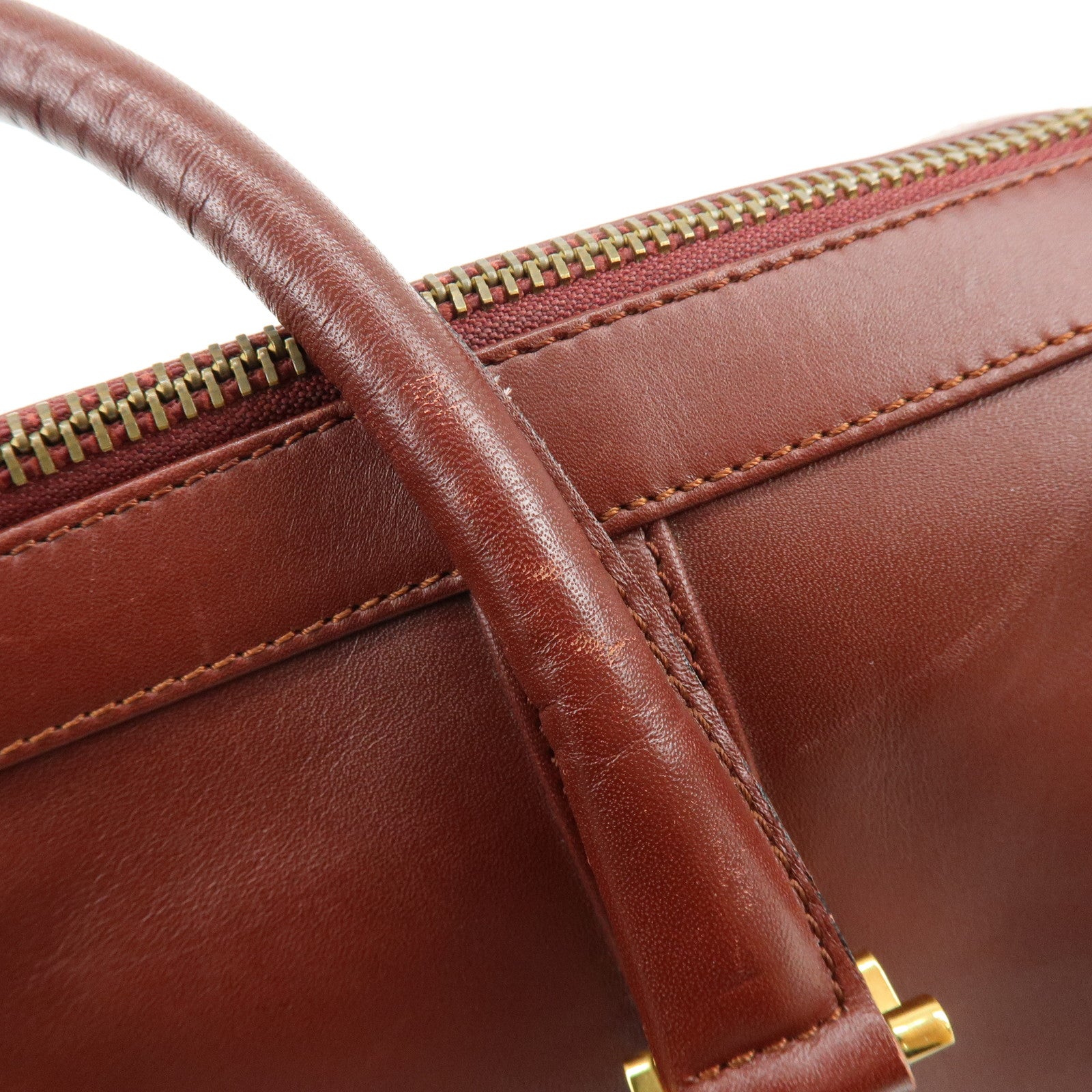 Cartier Must de Cartier Leather Boston Bag Hand Bag Bordeaux