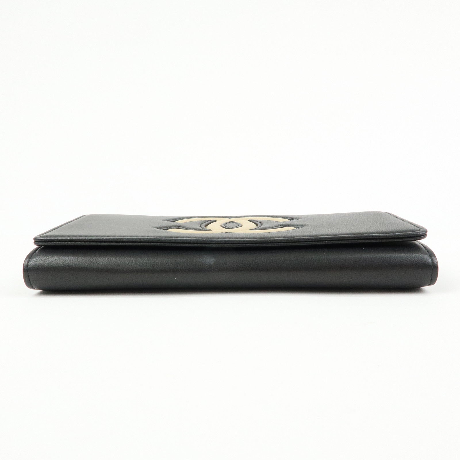 CHANEL Airline COCO Mark Lamb Skin Long Wallet Black A80896