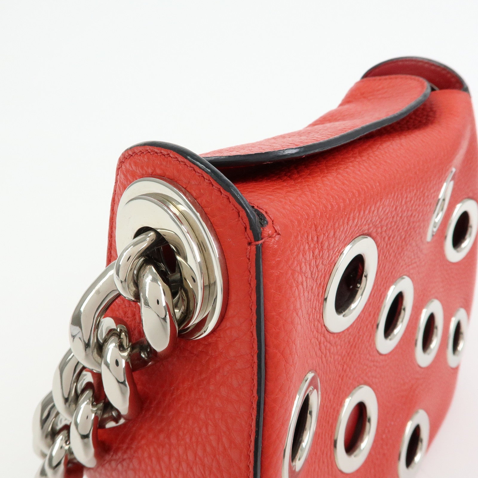 PRADA Grommet Leather Chain Shoulder Bag Hand Bag Red