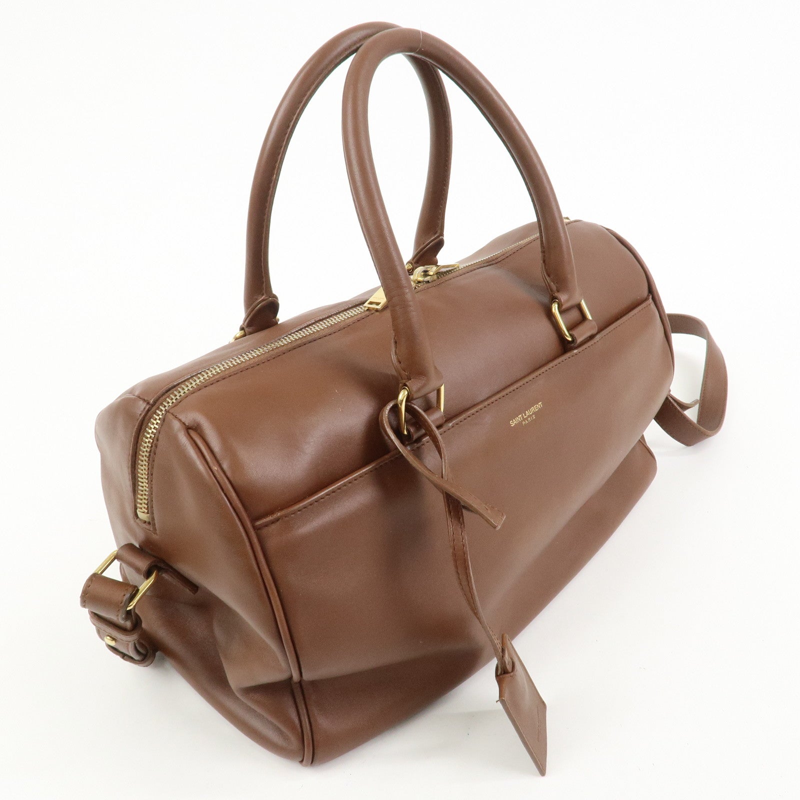 SAINT LAURENT PARIS Leather Duffle 6 2Way Bag Hand Bag Brown 322049