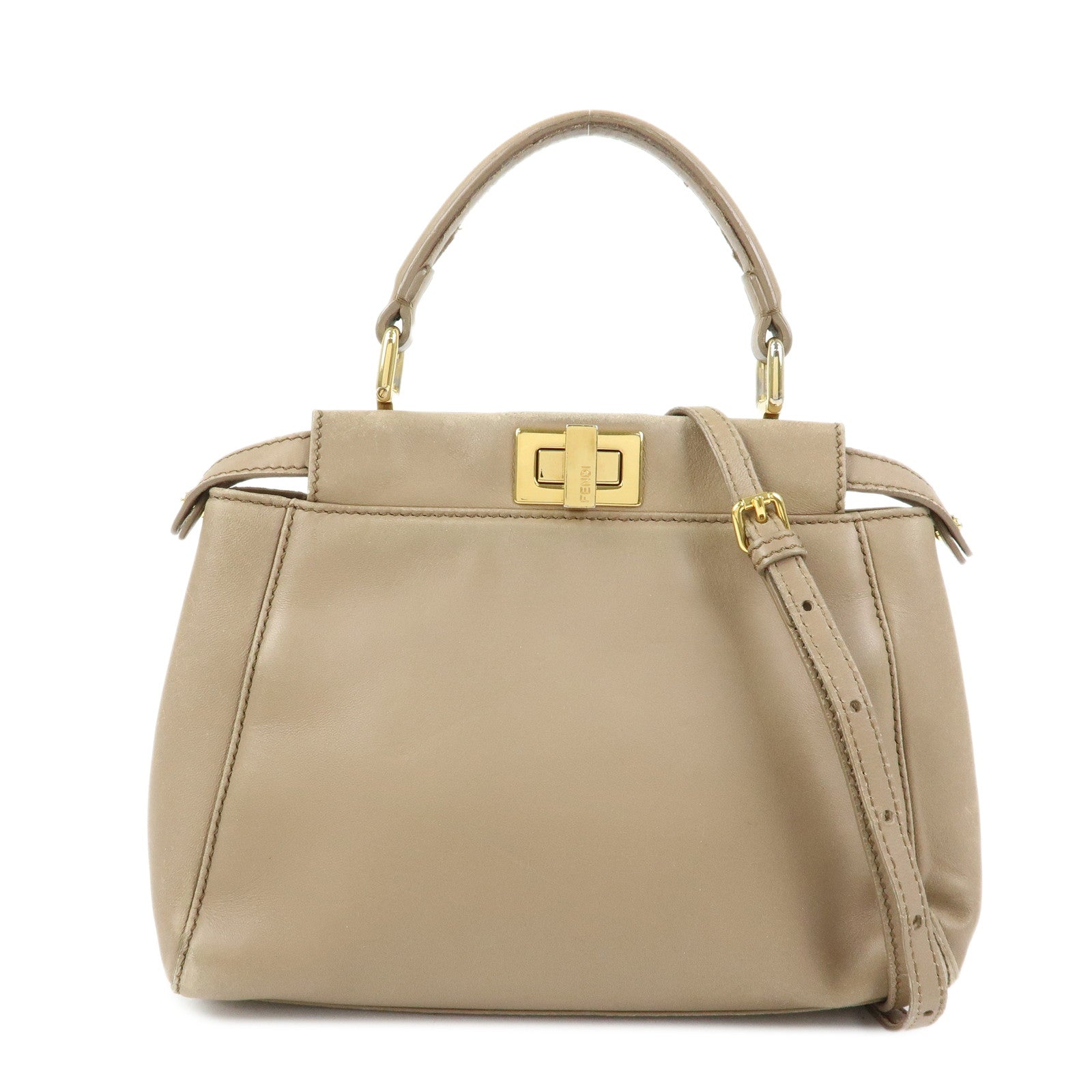 FENDI Mini Peekaboo Leather 2Way Shoulder Bag Hand Bag Beige 8BN244