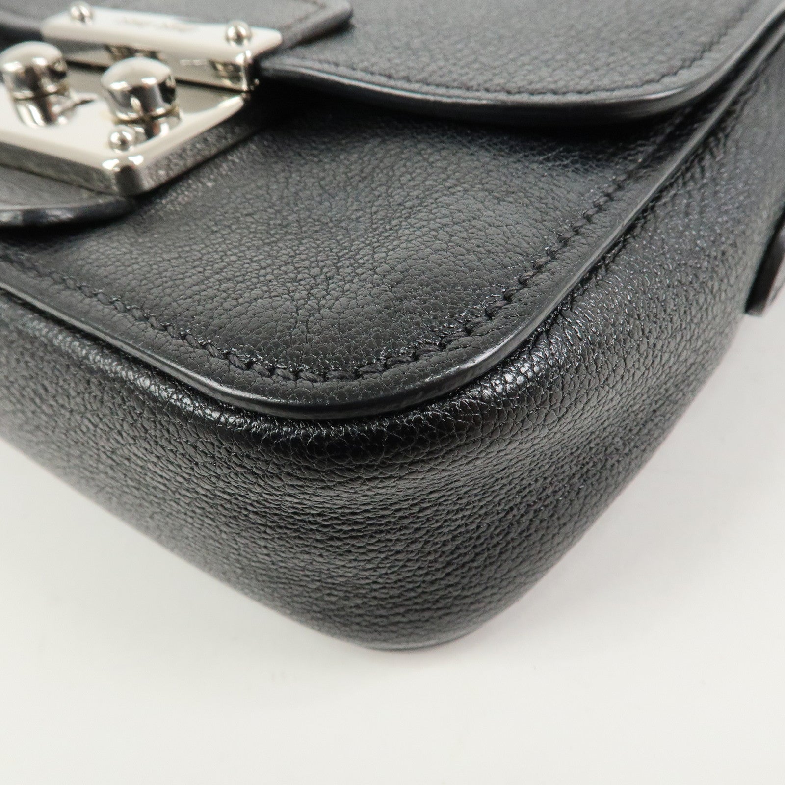 MIU MIU Madras Leather Shoulder Bag Black Silver RT0638