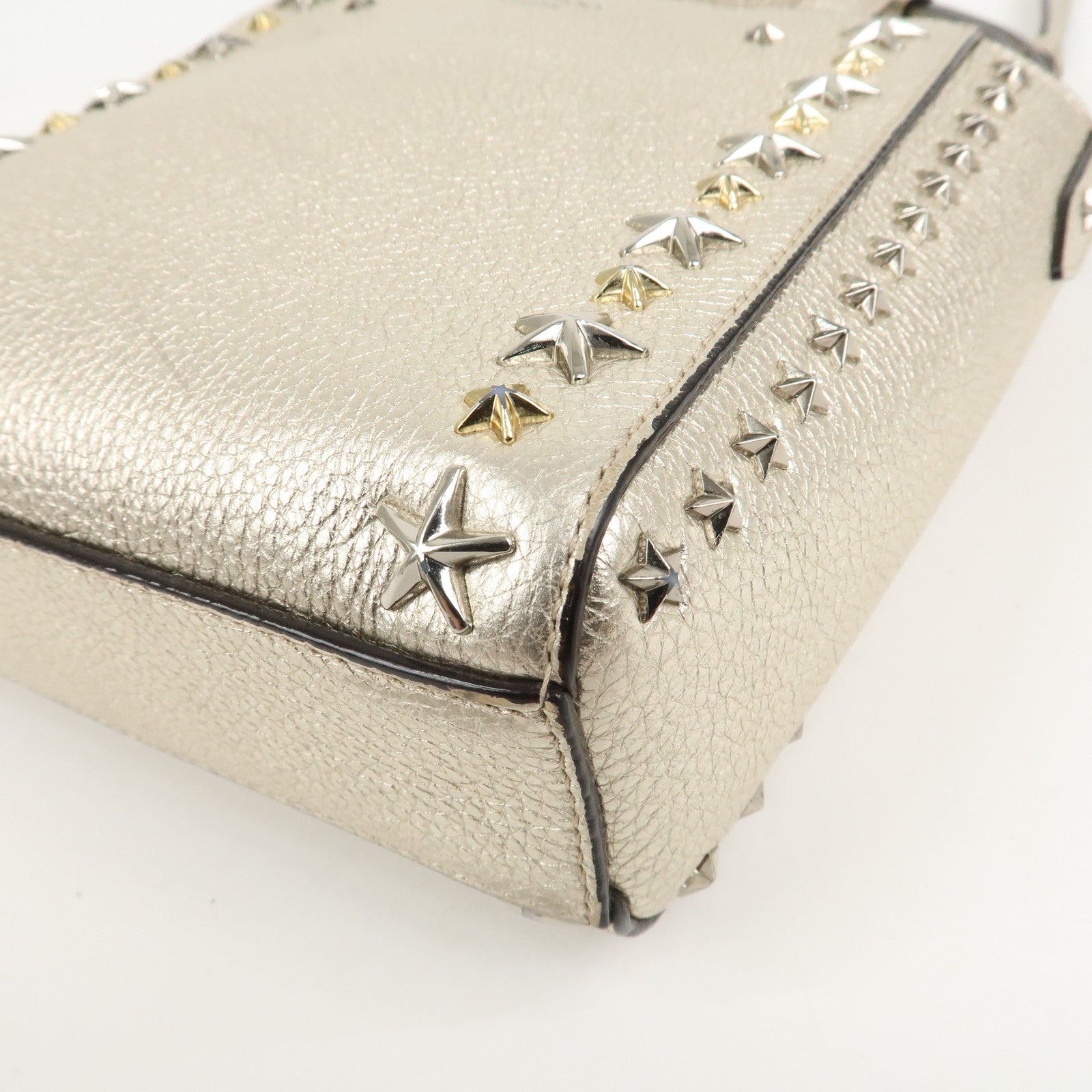 JIMMY CHOO Studs Leather 2Way Bag Hand Bag Silver