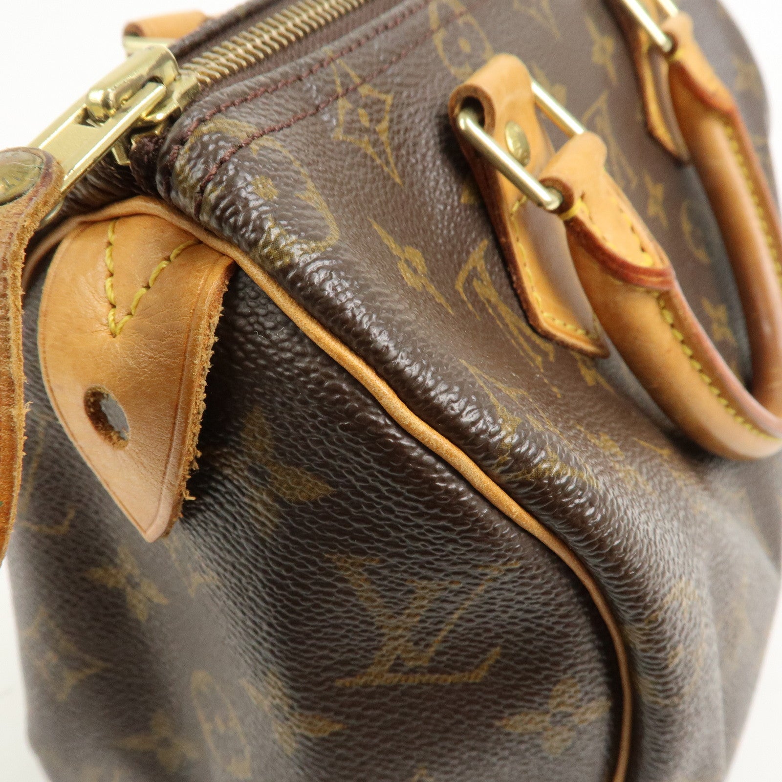 Louis Vuitton Monogram Canvas Leather Speedy 25 Boston Bag Brown M41528