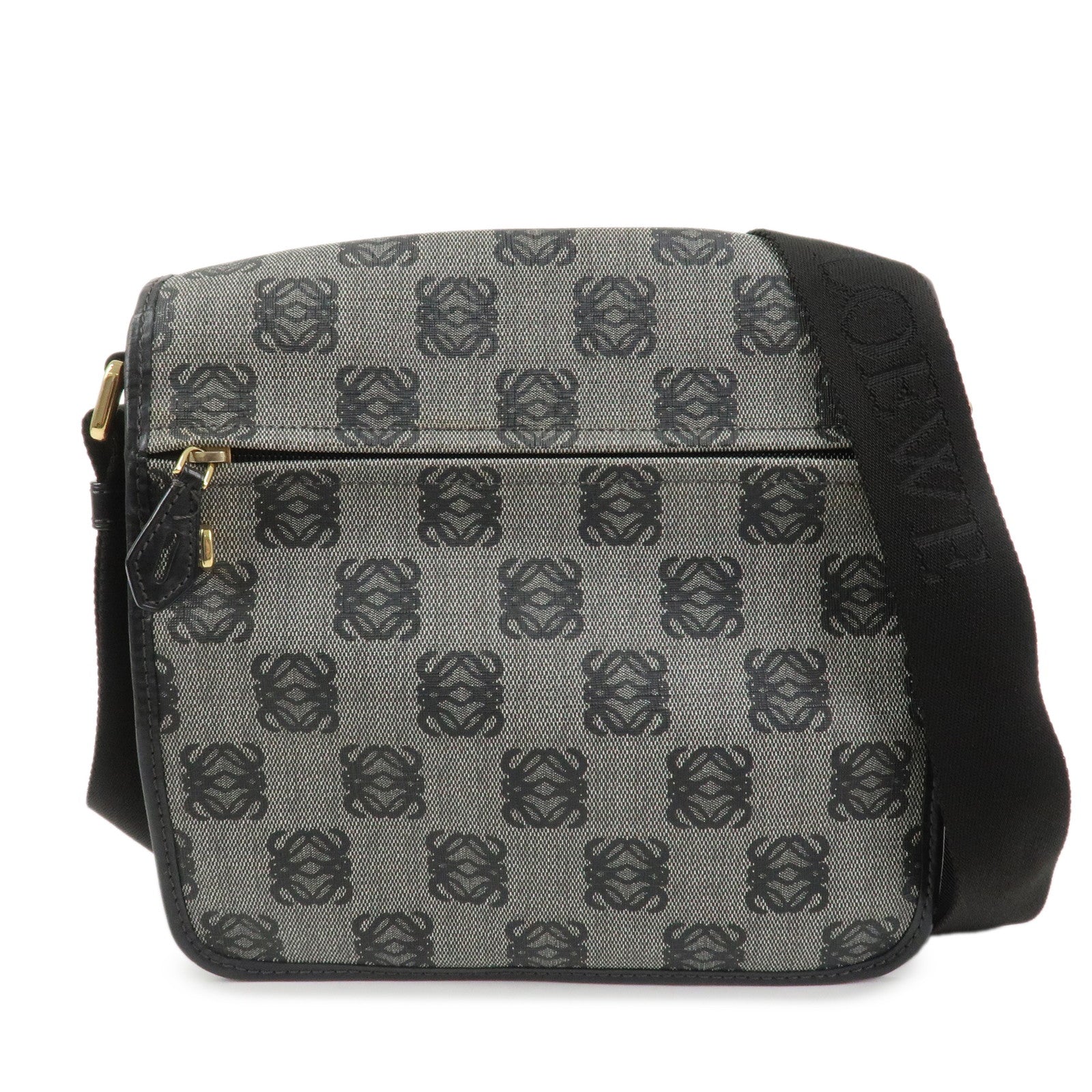 LOEWE Repeat Anagram PVC Leather Shoulder Bag Crossbody Bag Black
