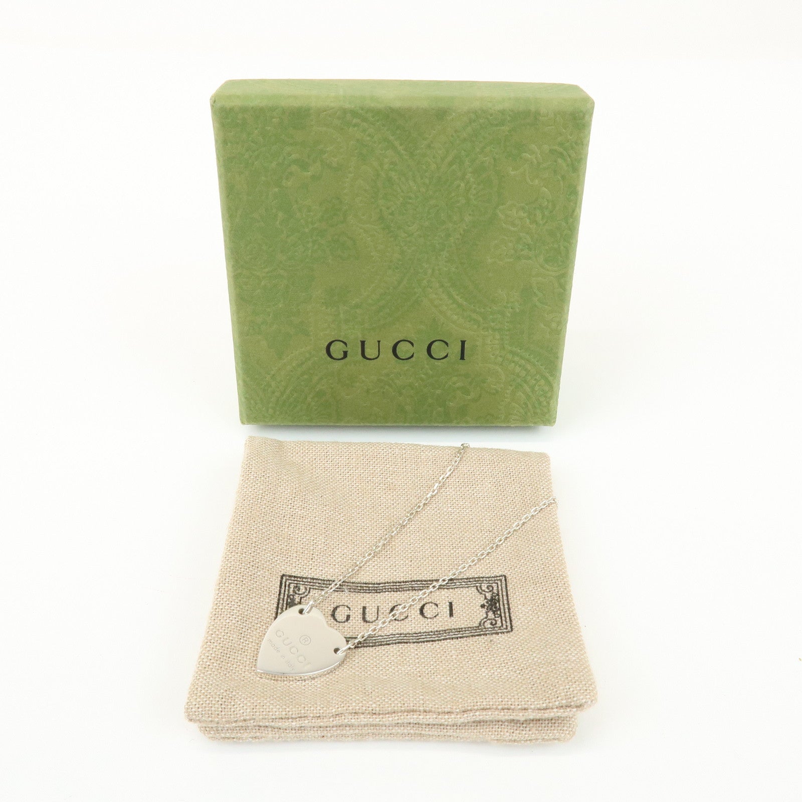GUCCI Logo Heart Pendant Necklace SV925 Silver 223512