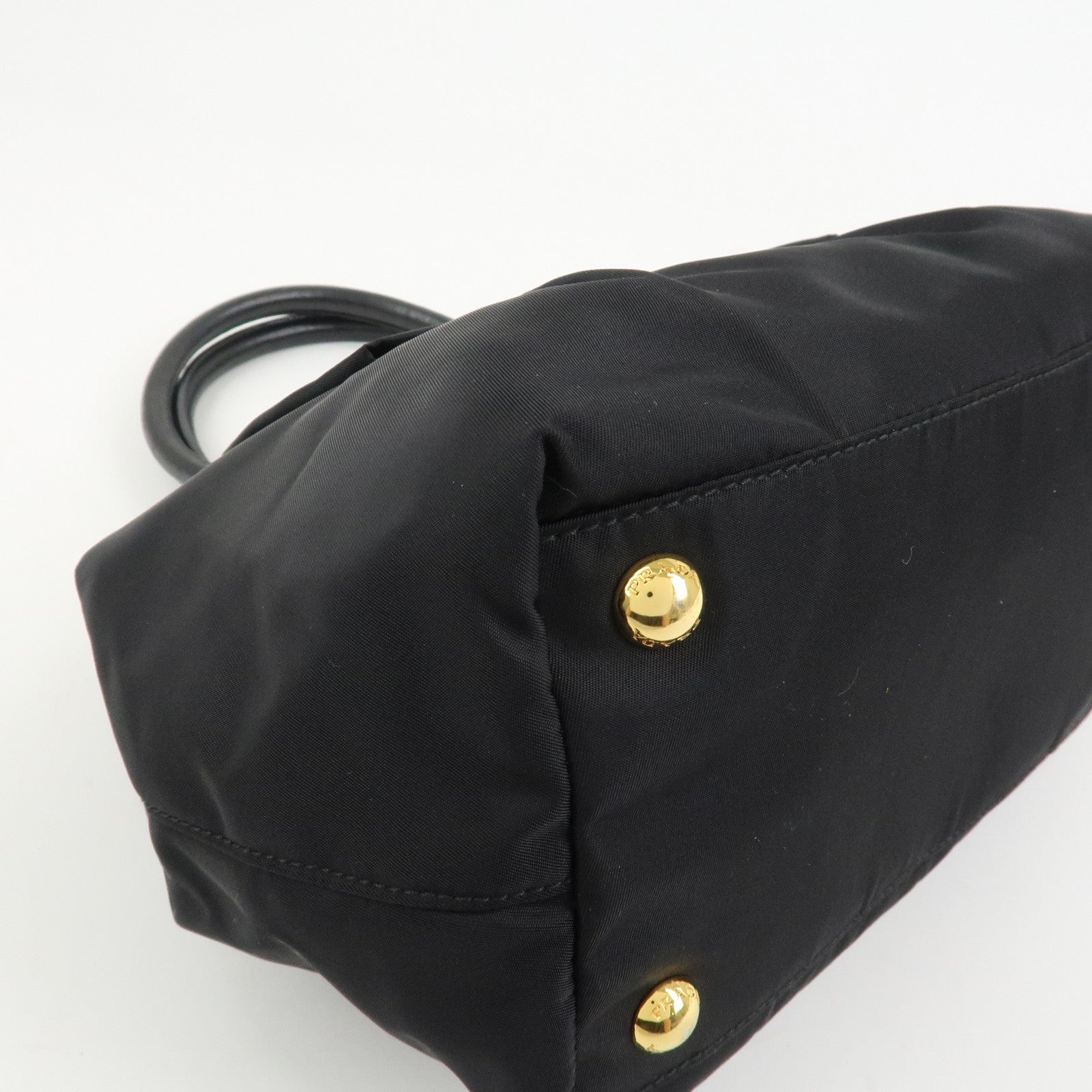 PRADA Nylon Leather Ribbon Hand Bag Tote Bag Black BN1601