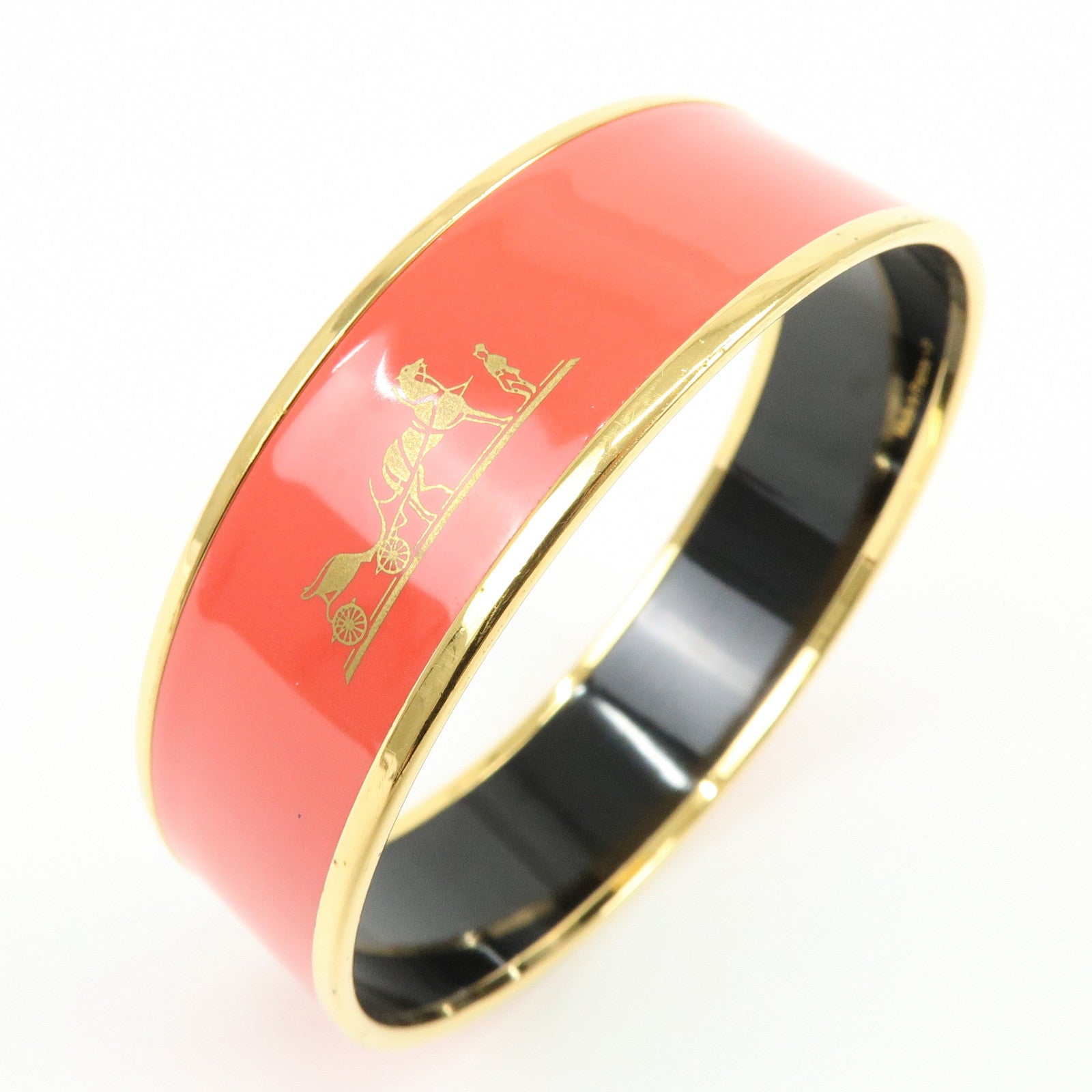 HERMES Email GM Gold Plated Bangle Bracelet Red Gold