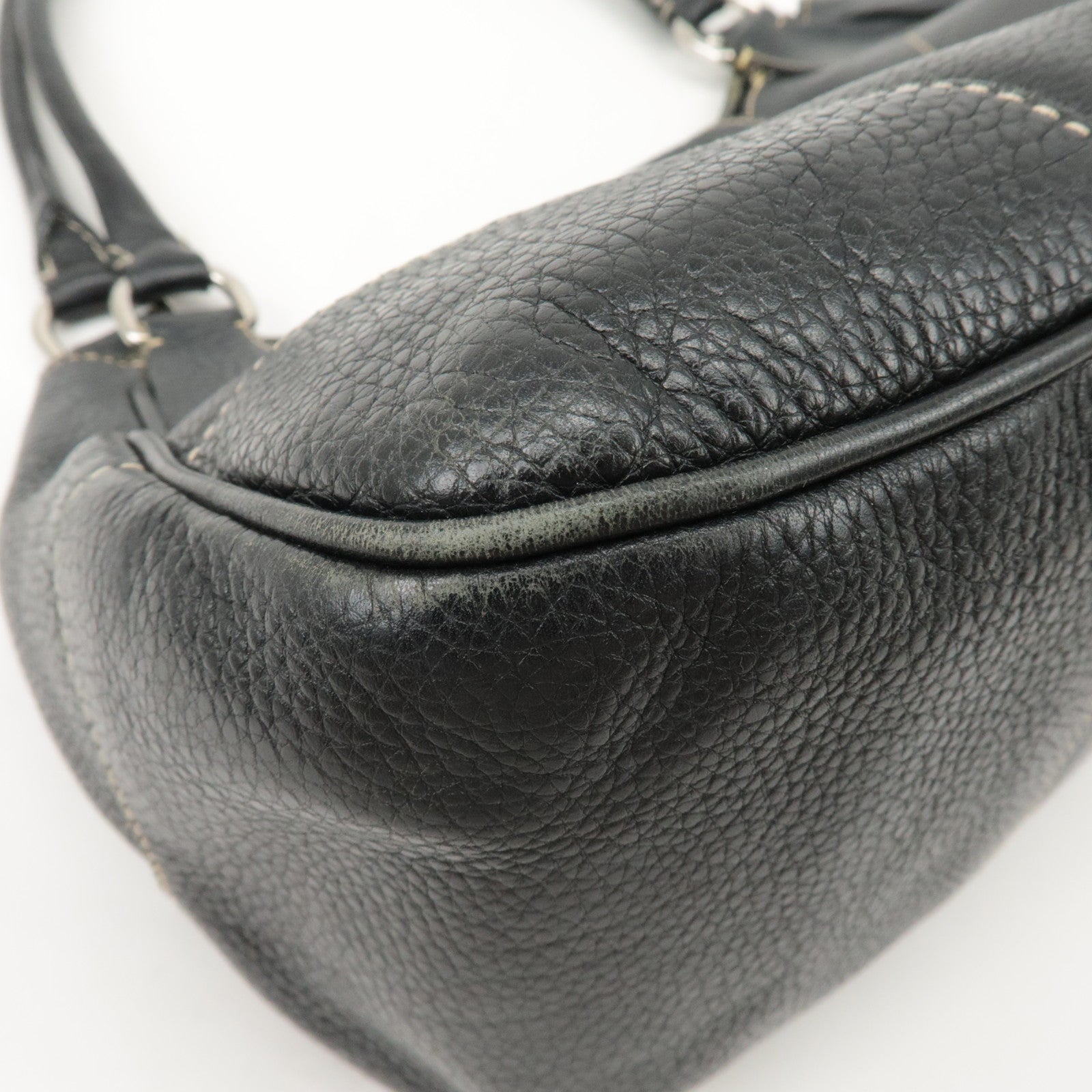 PRADA Logo Leather Shoulder Bag Hand Bag Black BR3593 Used