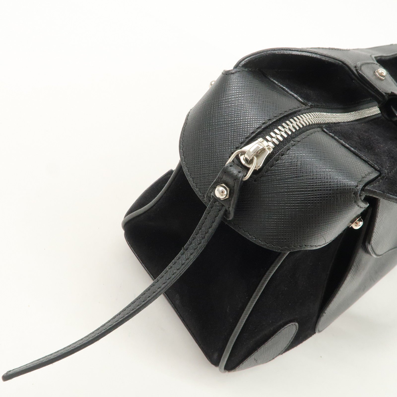 Ferragamo Gancini Leather Suede Hand Bag Black Used