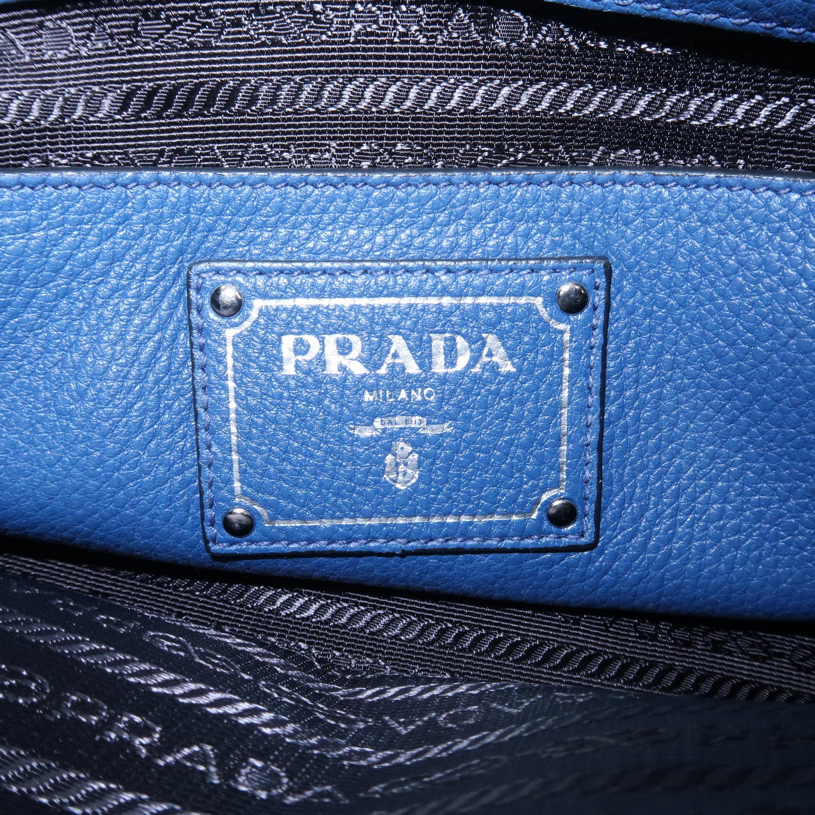 PRADA Leather 2Way Bag Hand Bag Shoulder Bag Blue Silver