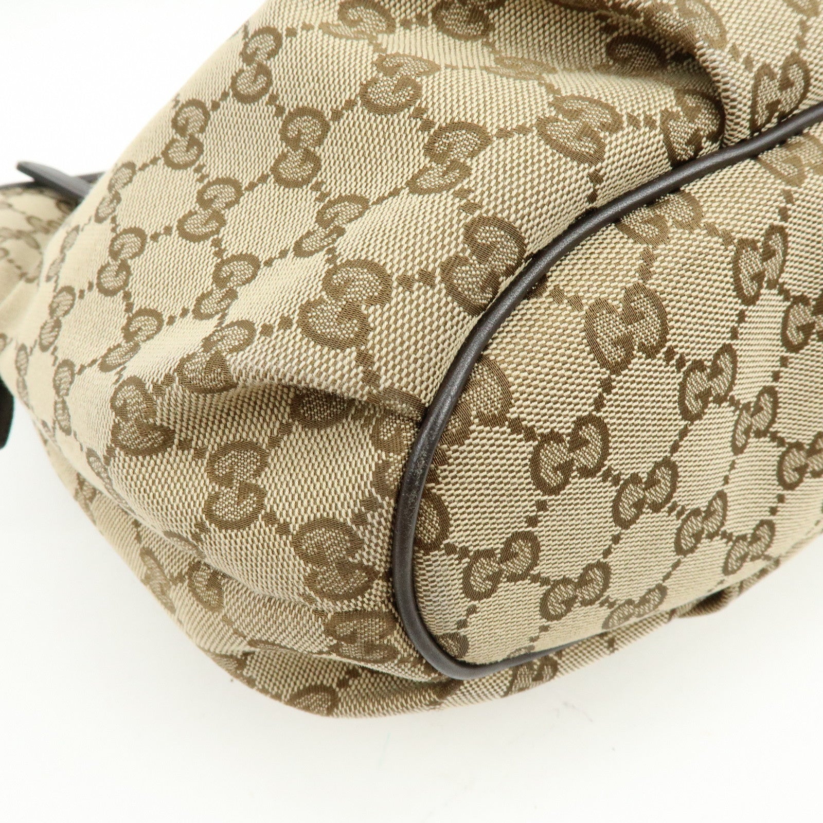 GUCCI GG Canvas Leather Shoulder Bag Beige Dark Brown 388930