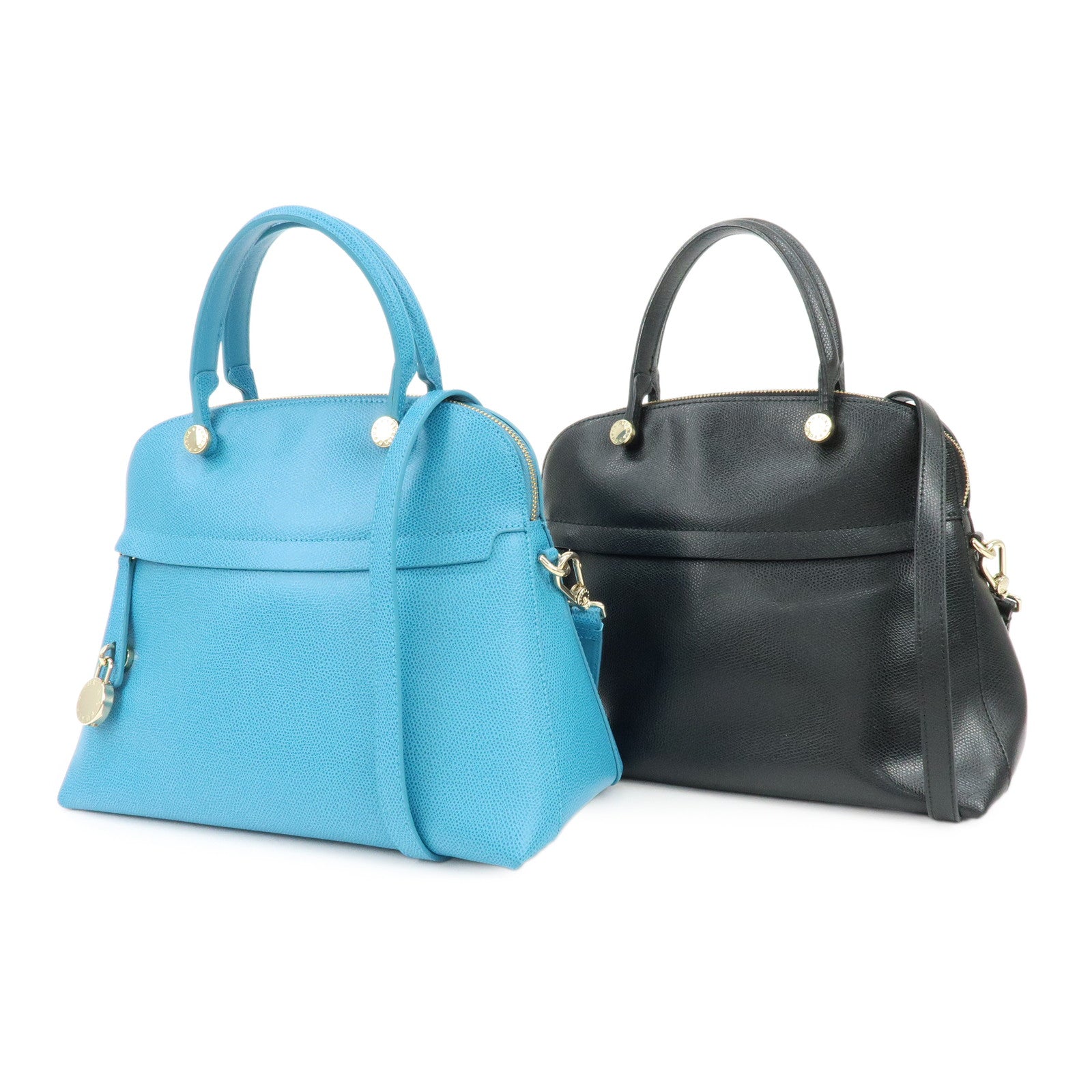FURLA Set of 2 Leather 2Way Bag Hand Bag Shoulder Bag Black Blue
