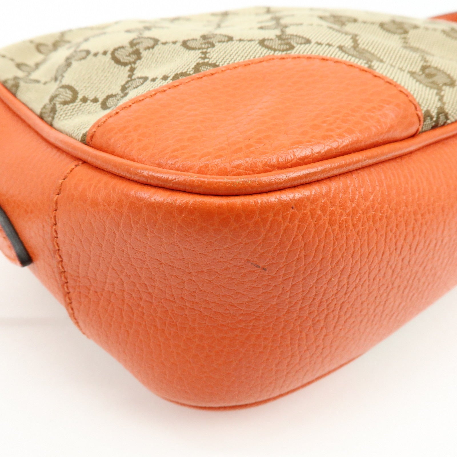 GUCCI GG Canvas Leather Shoulder Bag Beige Orange 449413