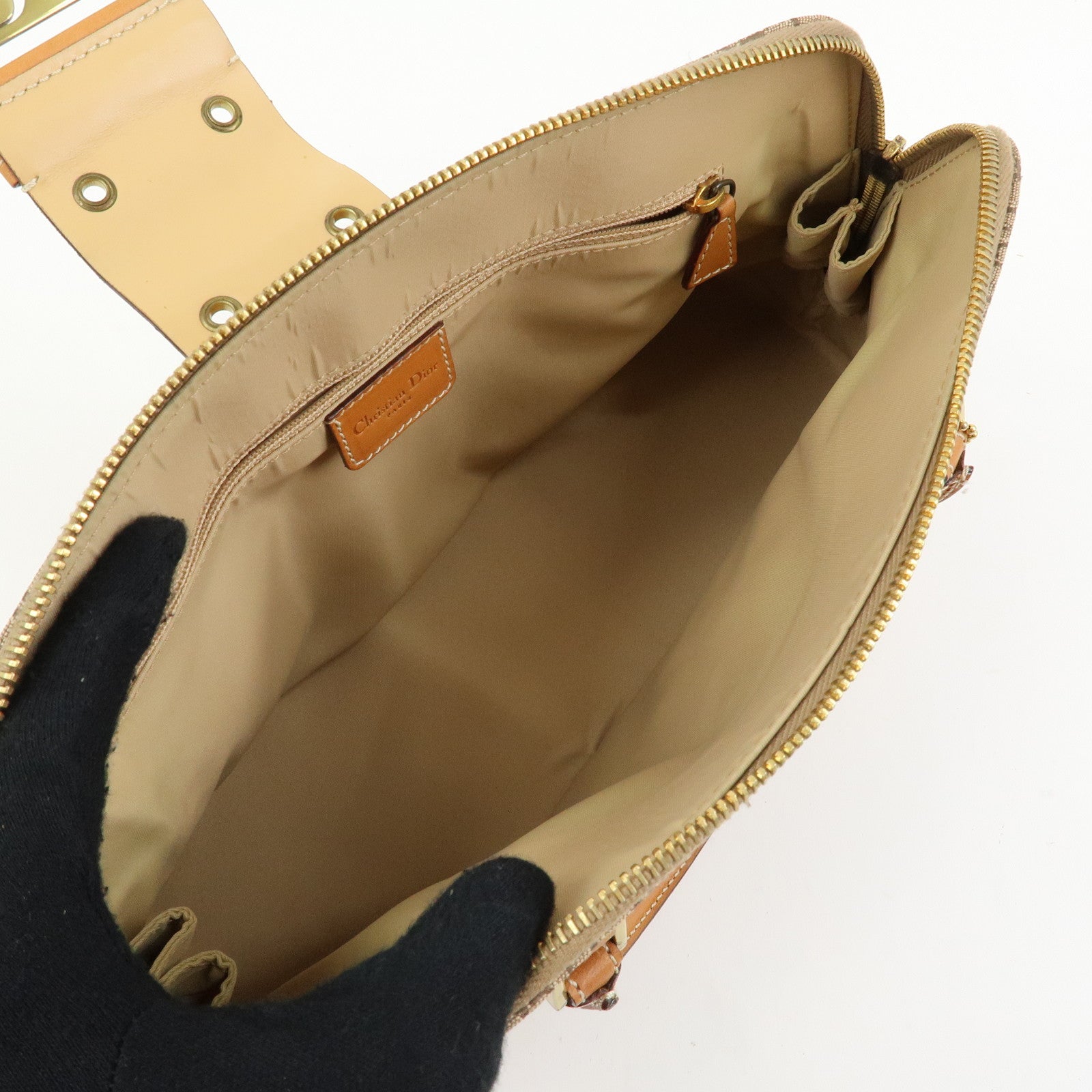 Christian Dior Trotter Street Chic Canvas Leather Hand Bag Camel
