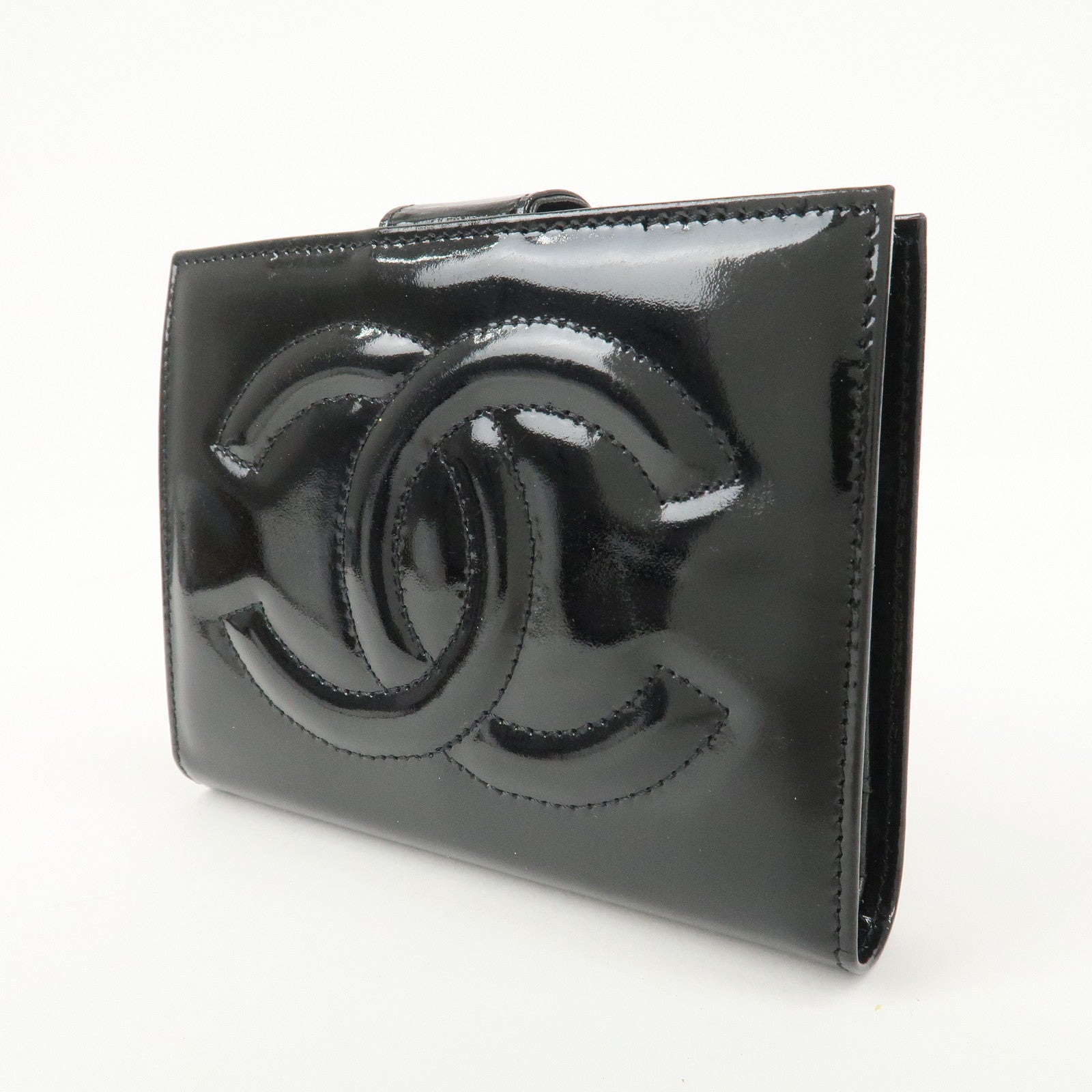 CHANEL COCO Mark Patent Leather Bi-fold Small Wallet Black A13497