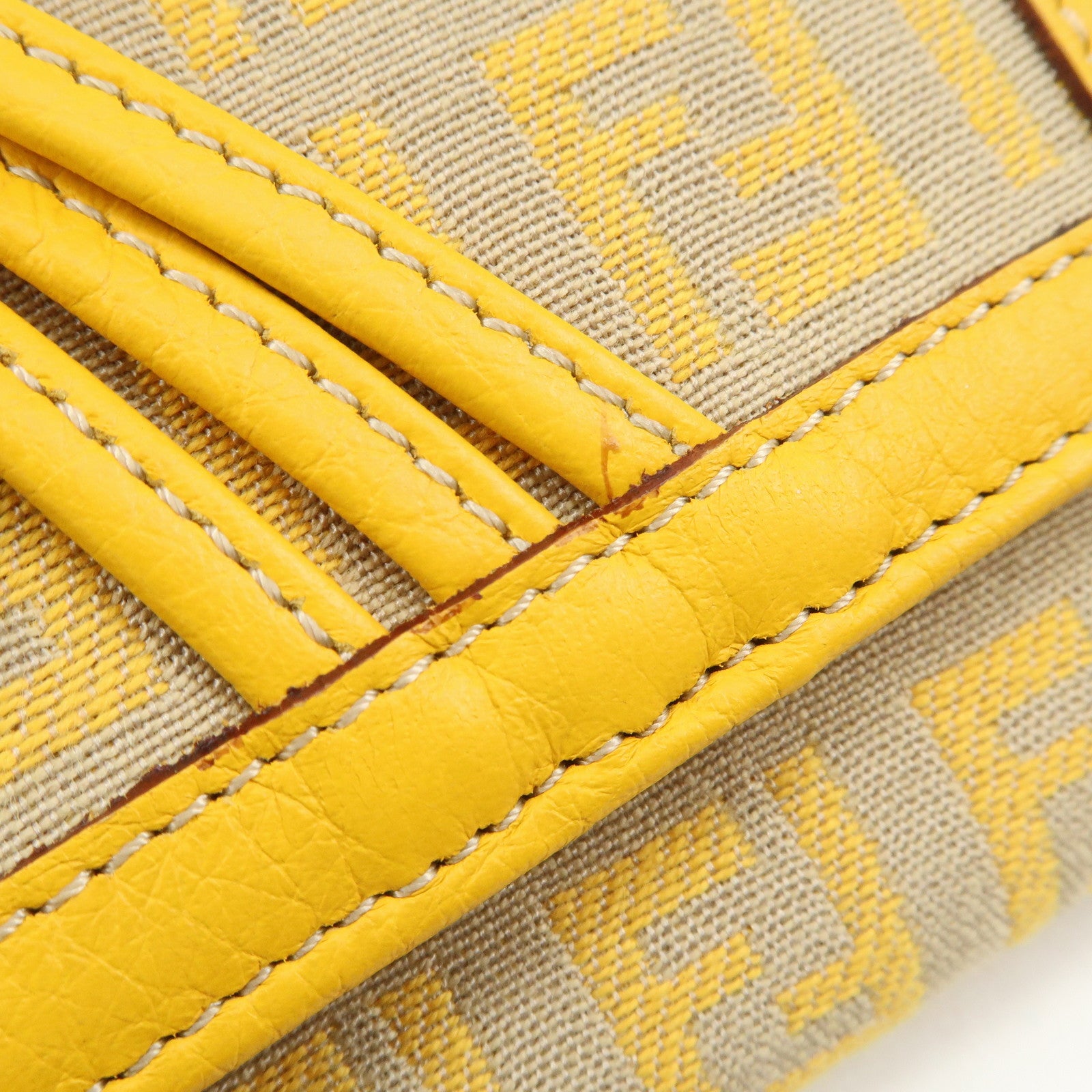FENDI Zucchino Canvas Leather Tri-fold Compact Wallet Yellow 8M0177