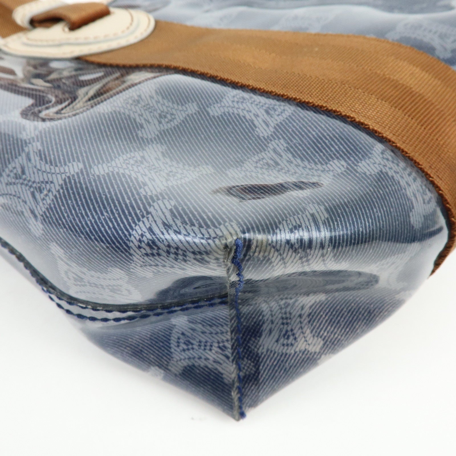 CELINE Macadam Vinyl Leather Tote Bag Hand Bag Blue Brown