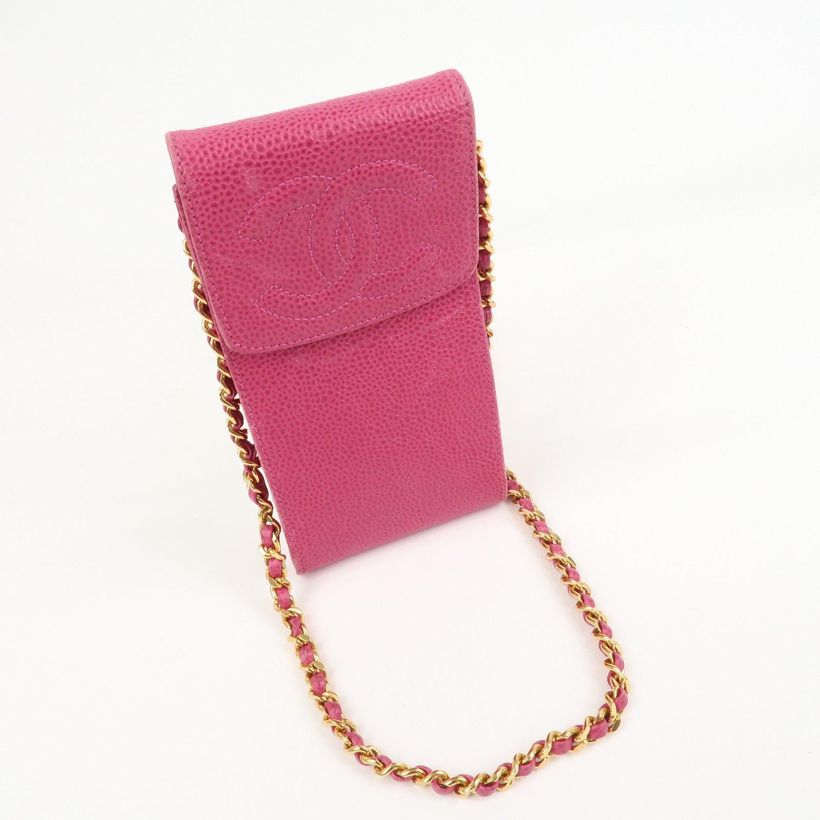CHANEL COCO Mark Caviarskin Small Shoulder Bag Phone Bag Pink Gold