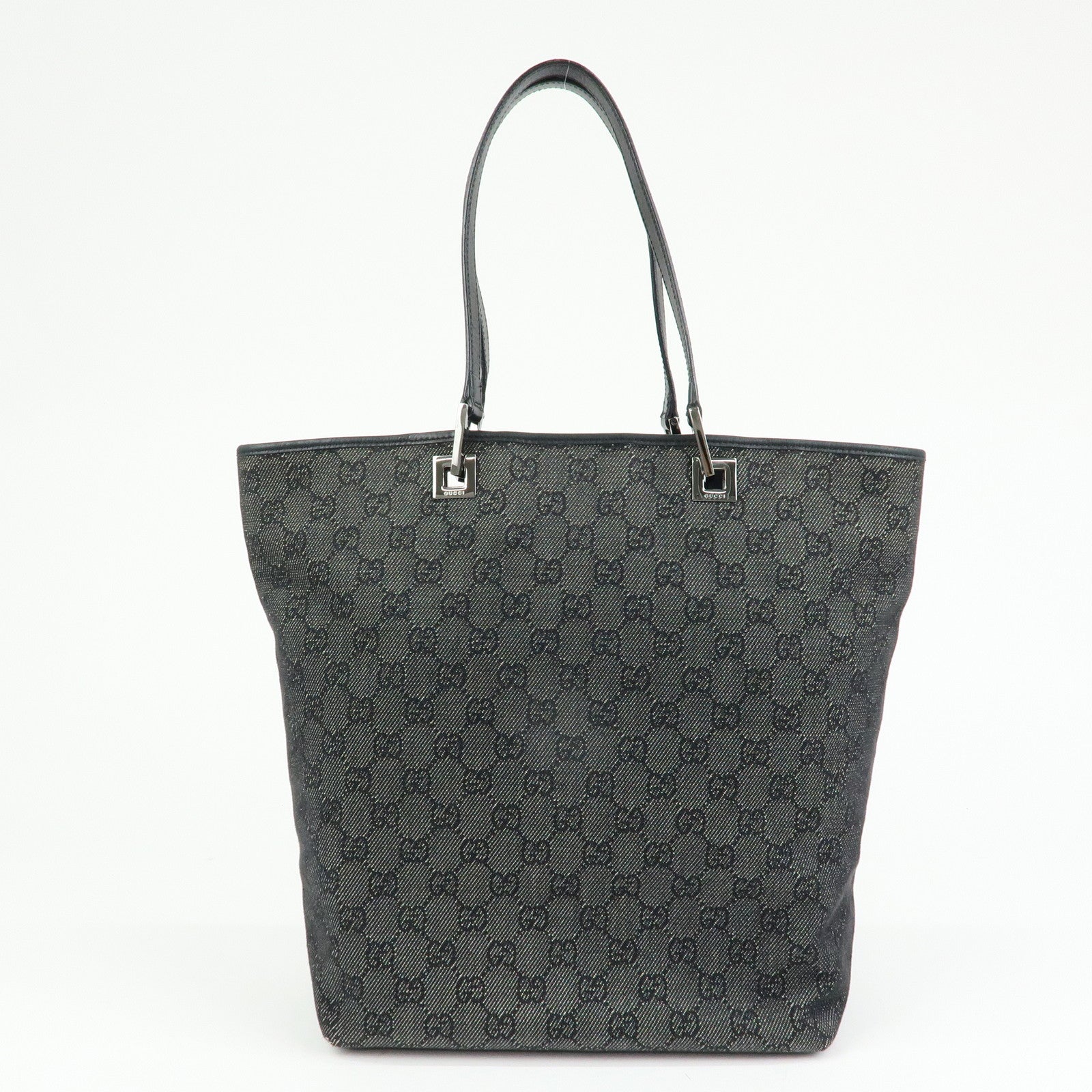 GUCCI GG Denim Leather Tote Bag Shoulder Bag Black 31243