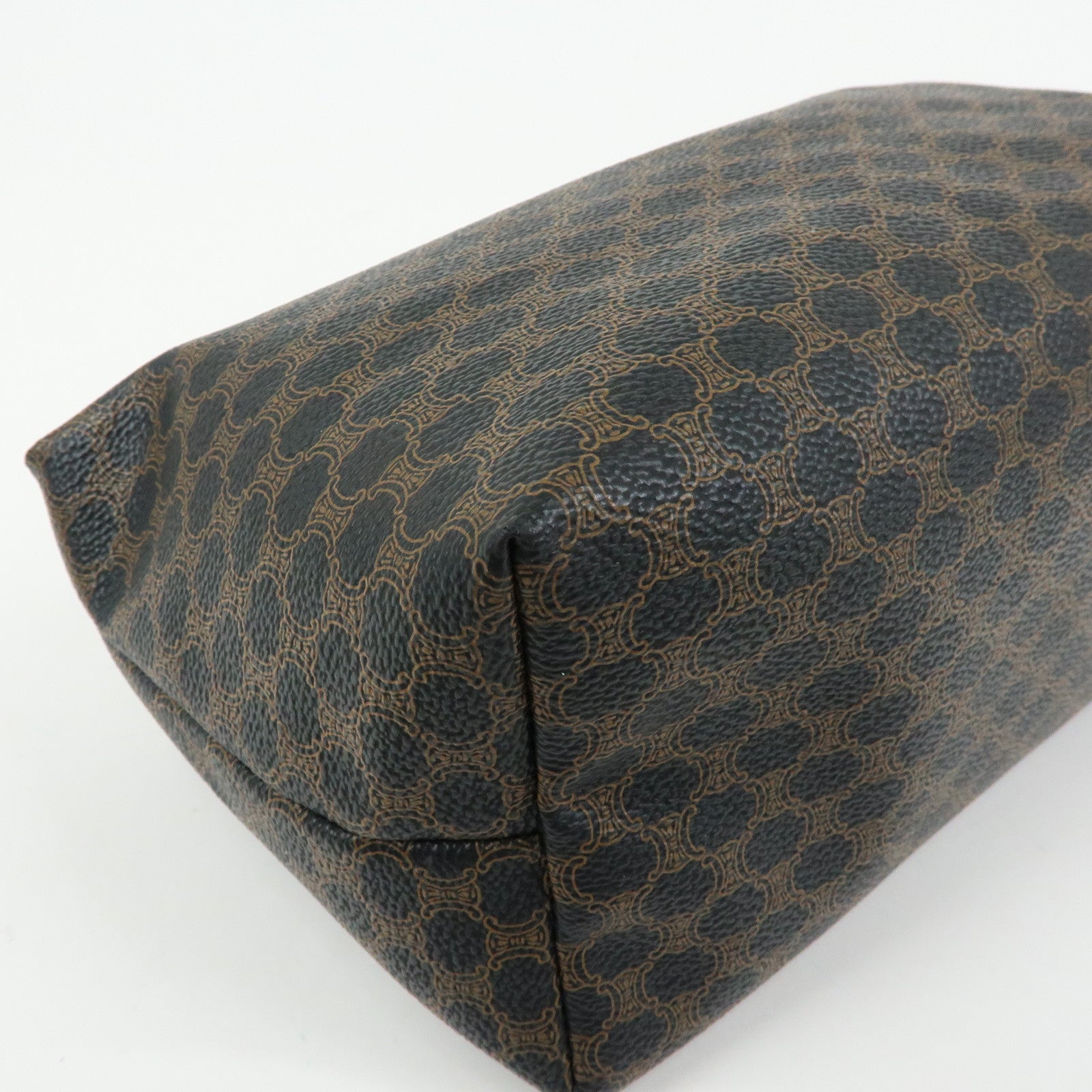 CELINE Macadam PVC Coated Canvas Leather Hand Bag Black Brown