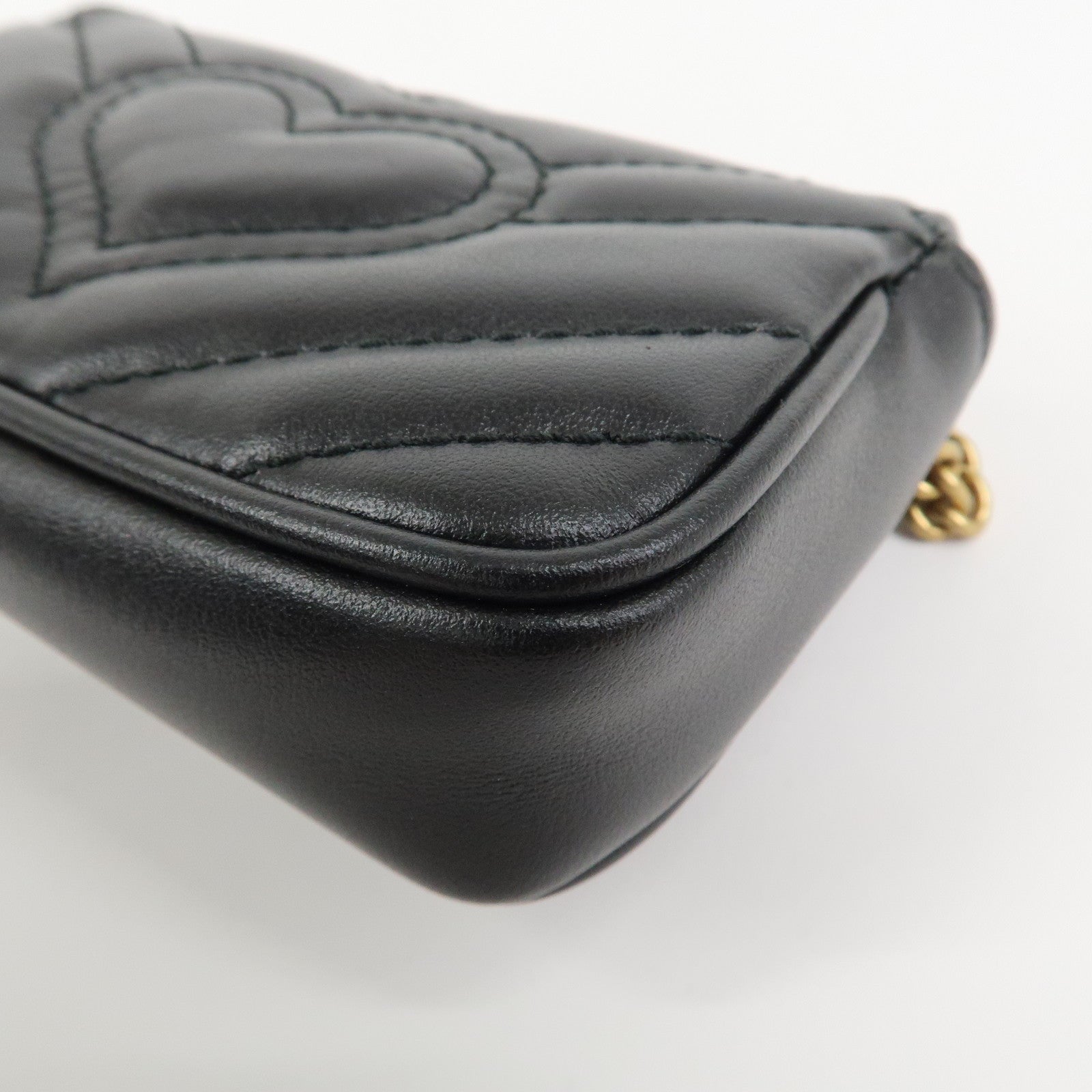 GUCCI GG Marmont Leather Chain Hand Bag Black 575161