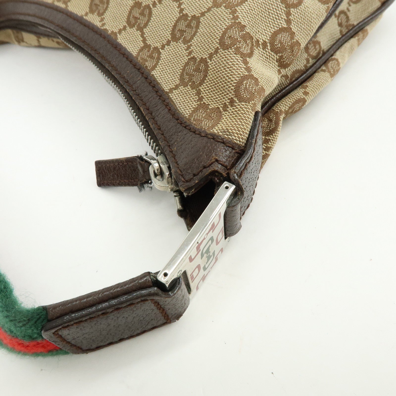 GUCCI Sherry Line GG Canvas Leather Hand Bag Beige Brown 145812