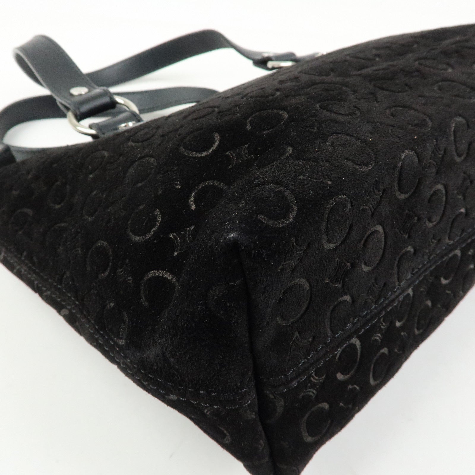 CELINE C Macadam Suede Leather Hand Bag Tote Bag Shoulder Bag Black
