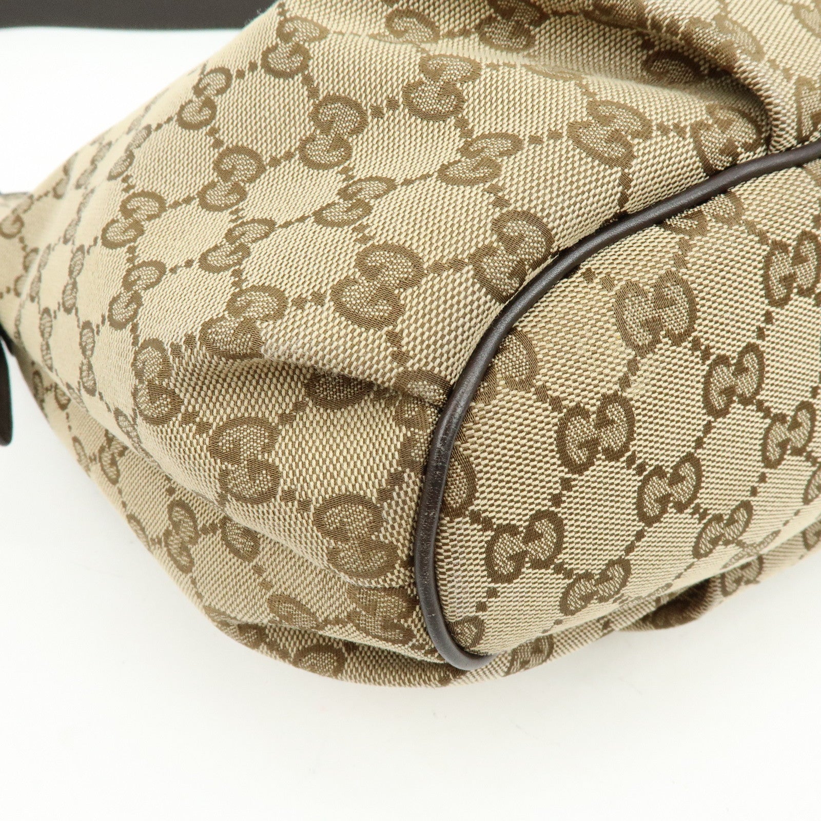 GUCCI GG Canvas Leather Shoulder Bag Beige Dark Brown 388930