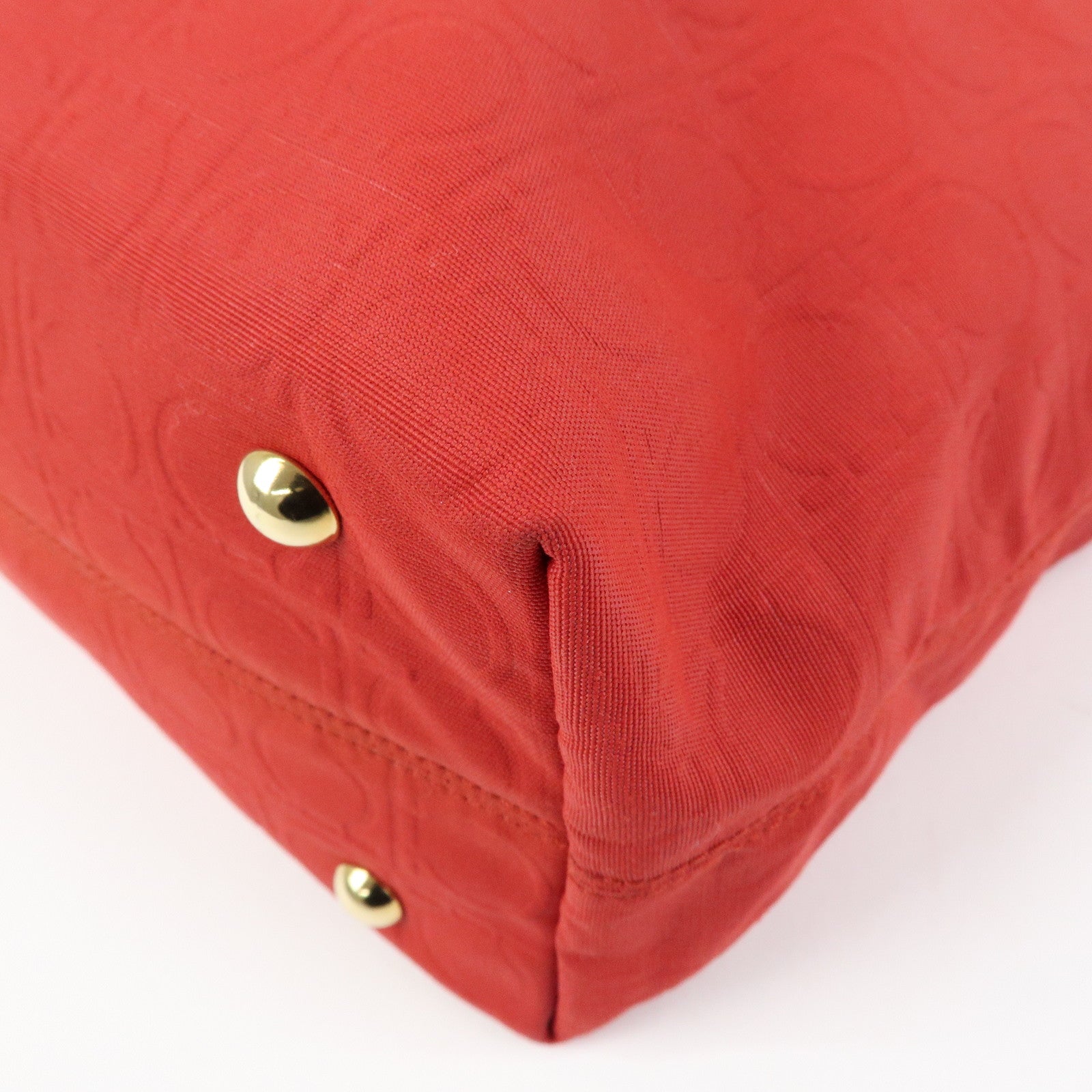 Ferragamo Gancini Canvas Leather Tote Shoulder Bag OSAKA 2004 Red