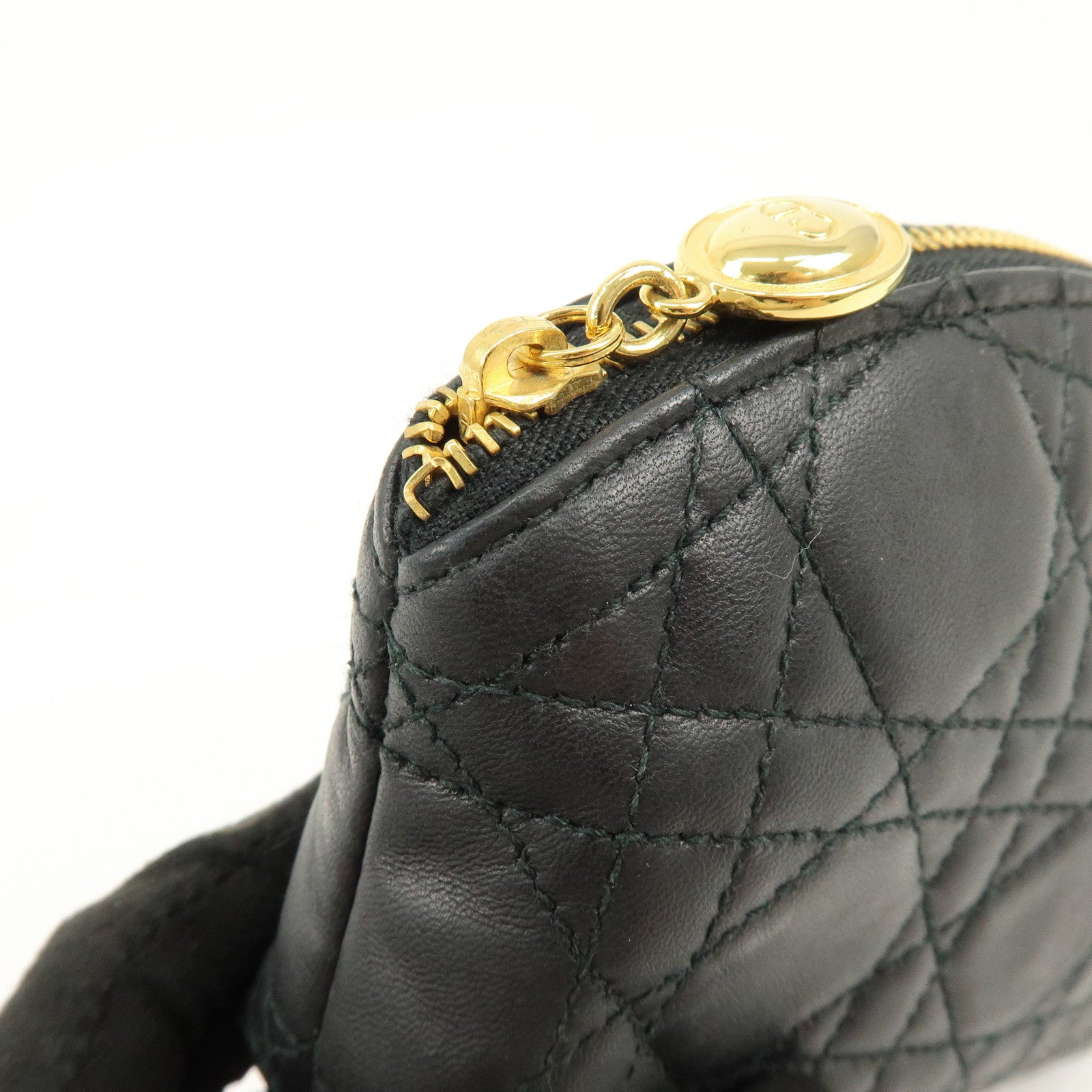 Christian Dior Cannage Lamb Skin Pouch Cosmetic Pouch Black