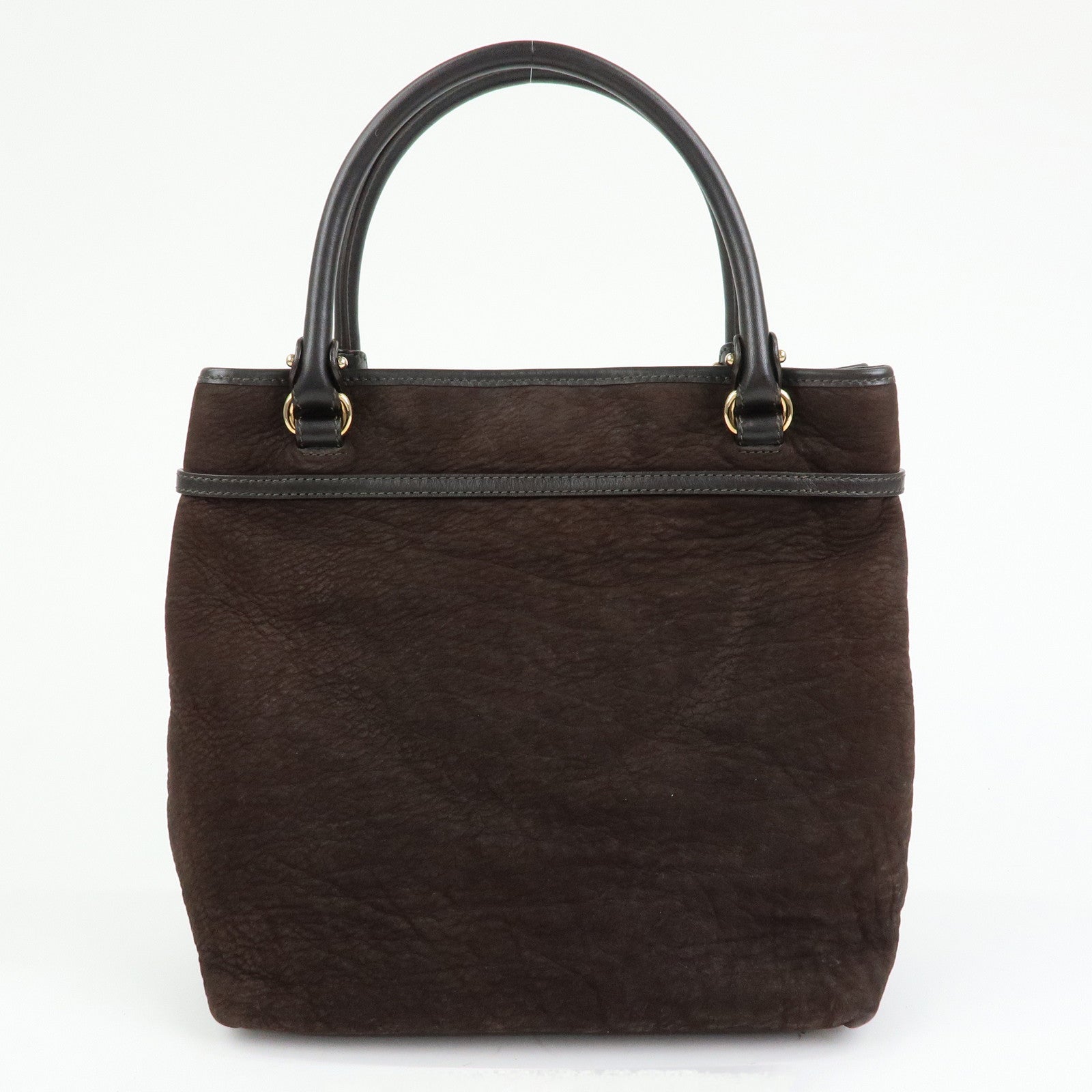 Ferragamo Gancini Suede Leather Tote Bag Hand Bag Brown