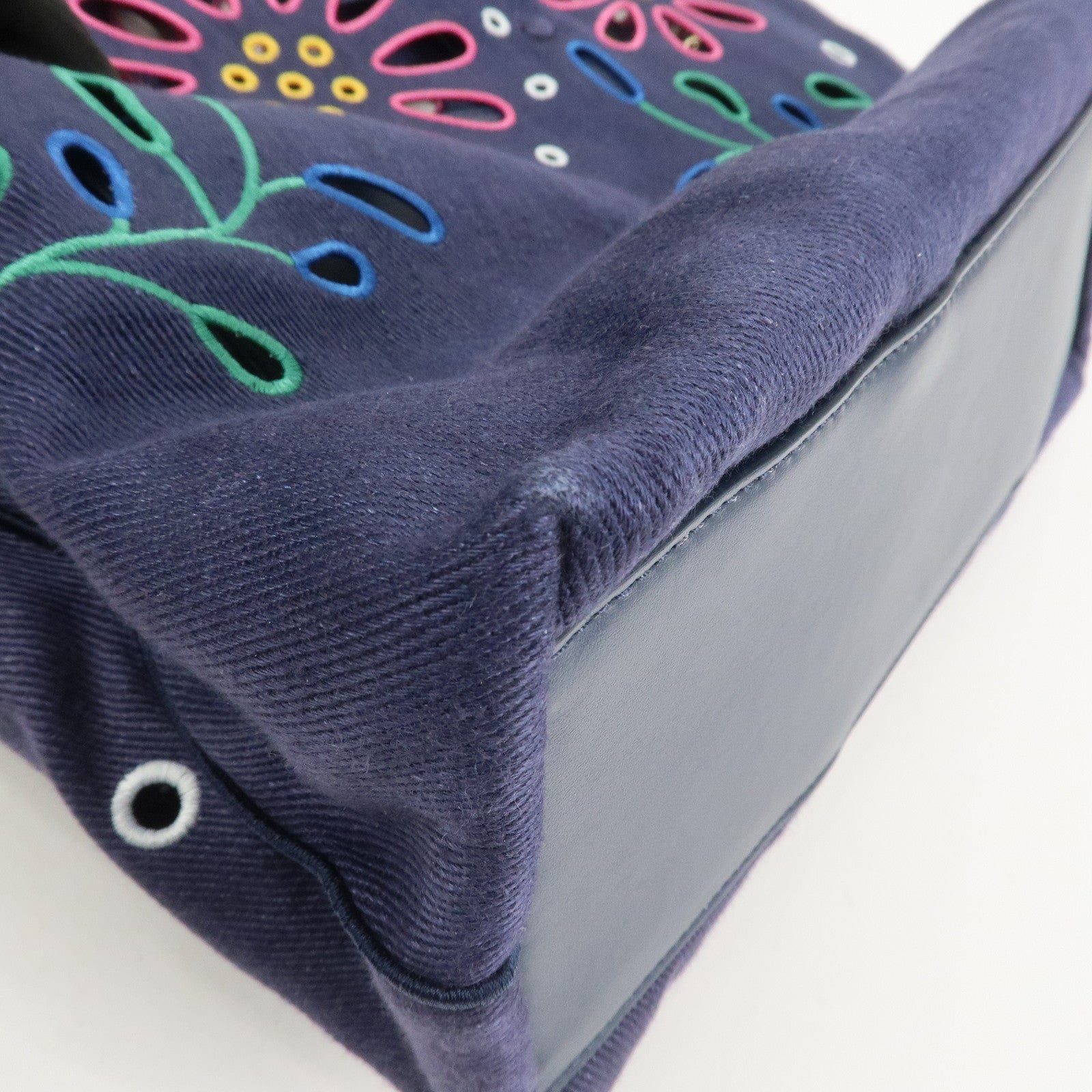 Chloe Kamilla Canvas Leather Tote Bag Shoulder Bag Navy Multicolor