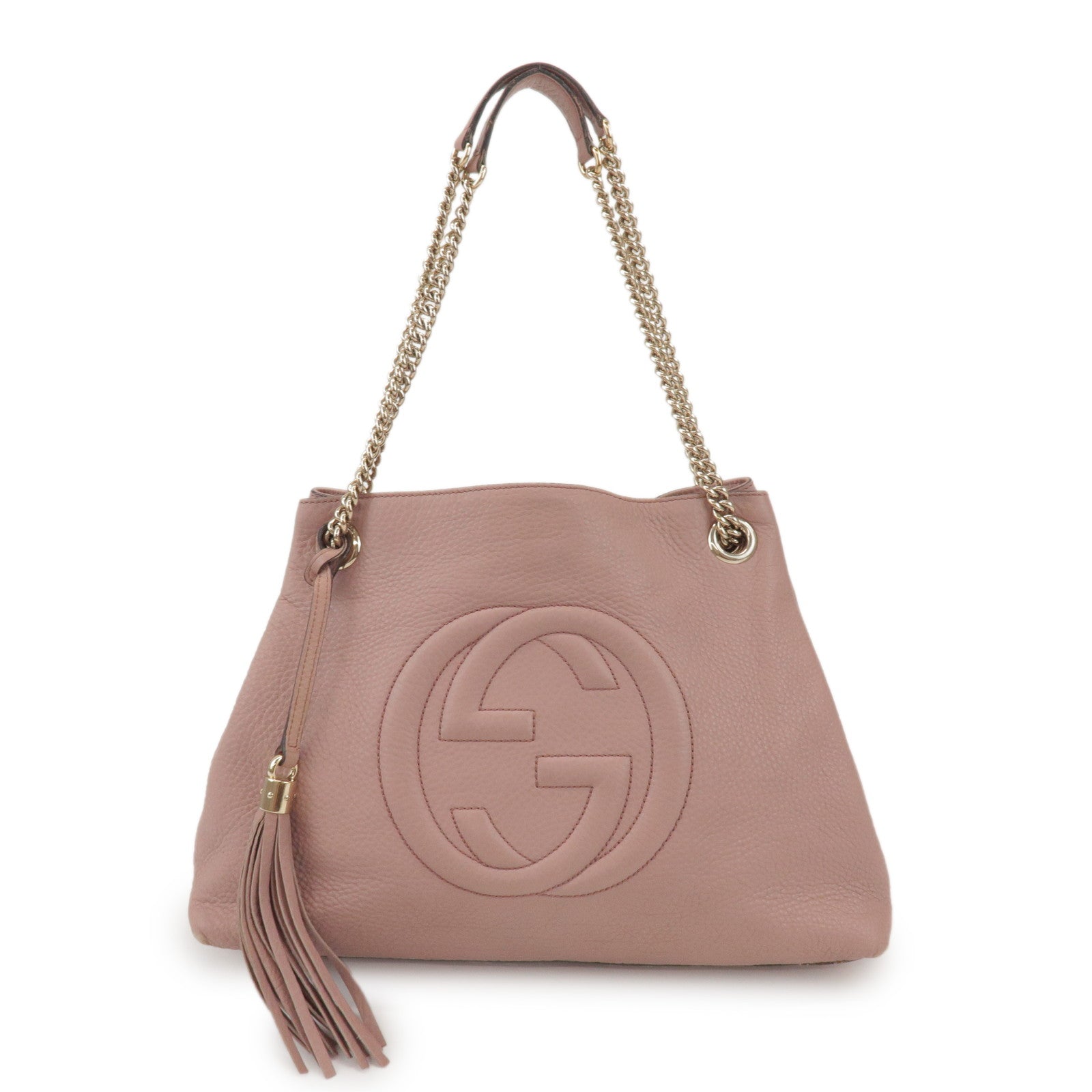 GUCCI SOHO Leather Chain Shoulder Bag Fringe Charm Pink 308982