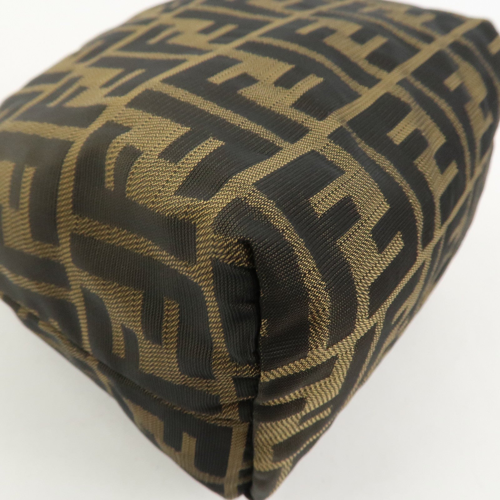 FENDI Zucca Canvas Leather Hand Bag Pouch Bag Brown Black 226540