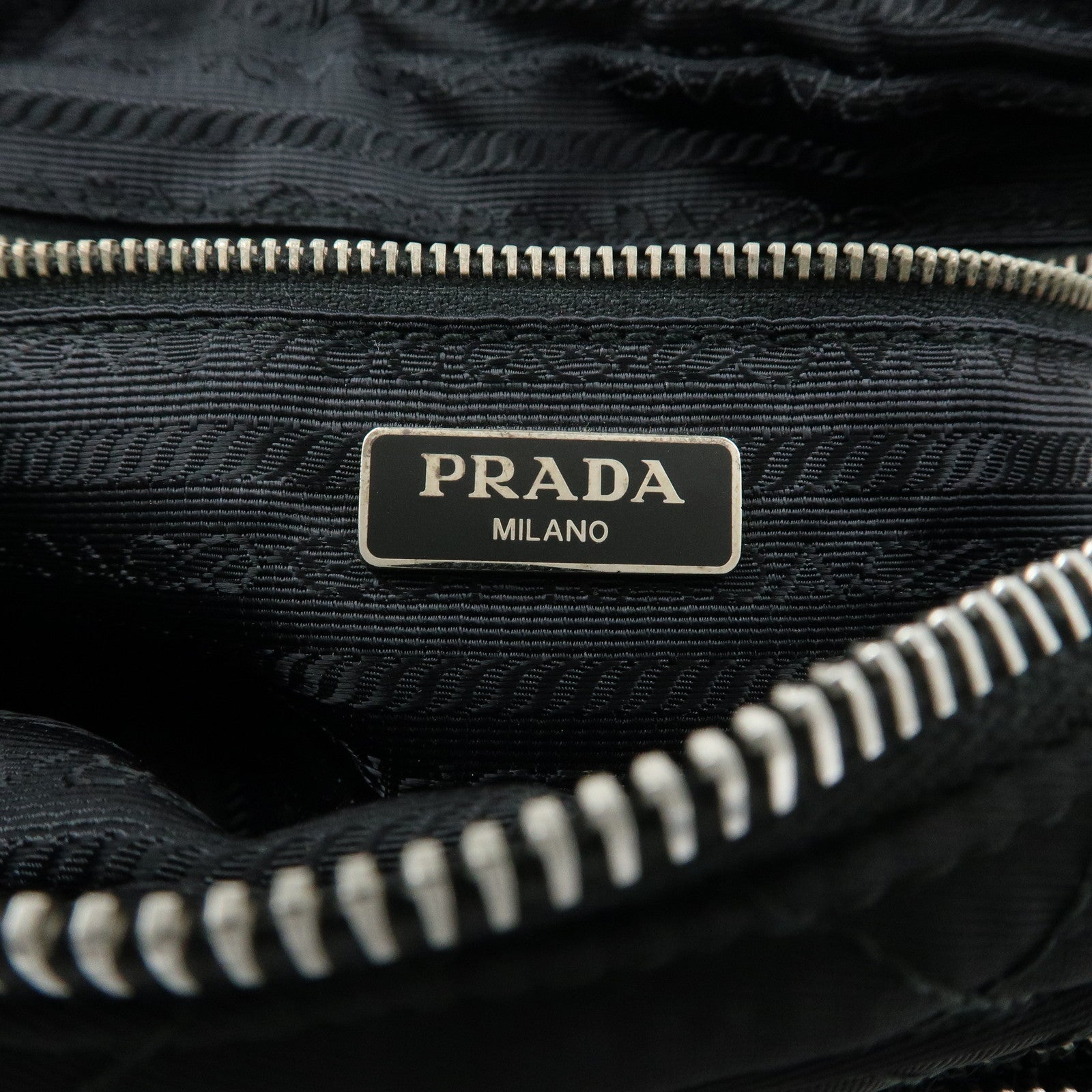 PRADA Triangle Logo Nylon Leather Quilt Shoulder Bag Black BT1027