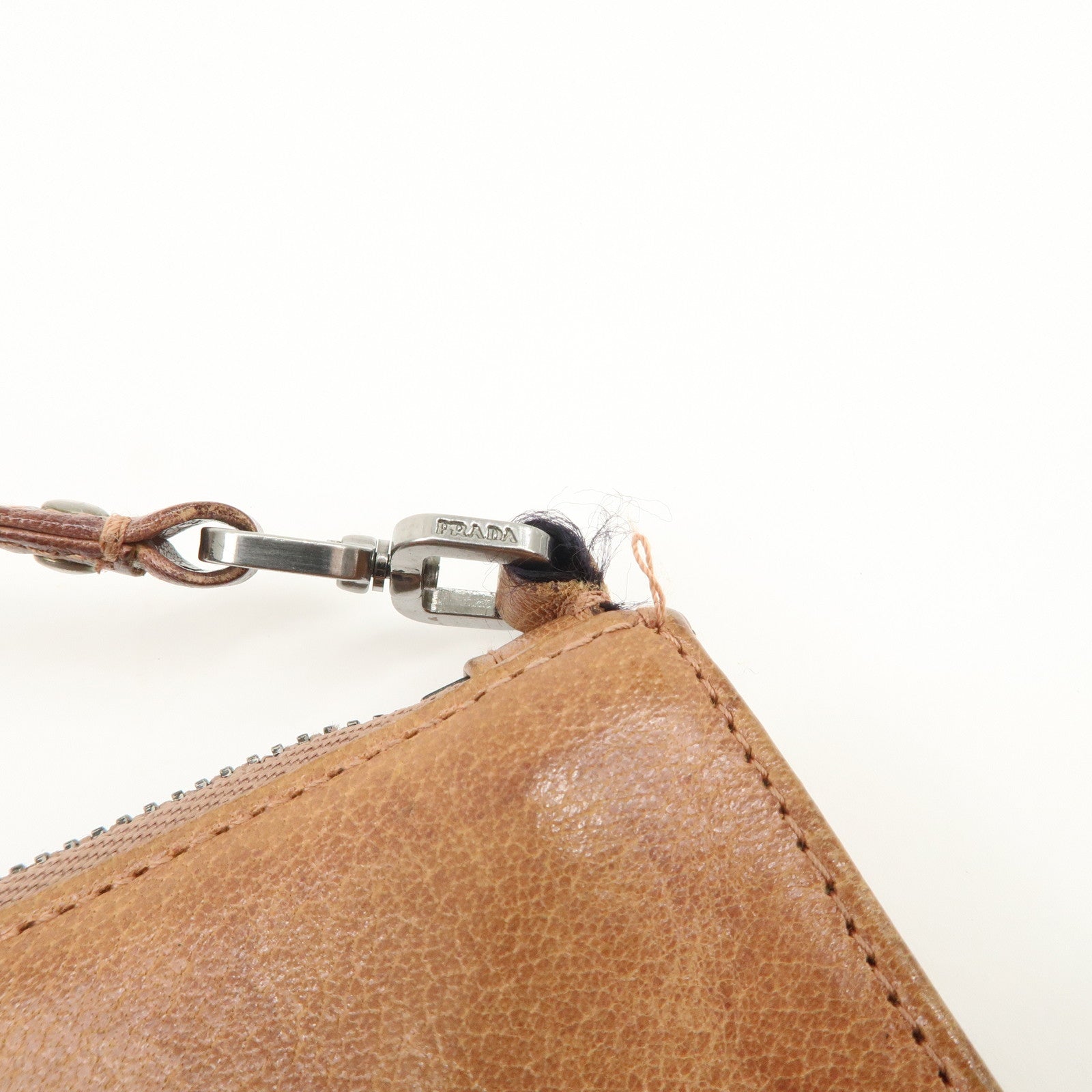 PRADA Triangle Logo Leather Shoulder Bag Hand Bag Brown Used