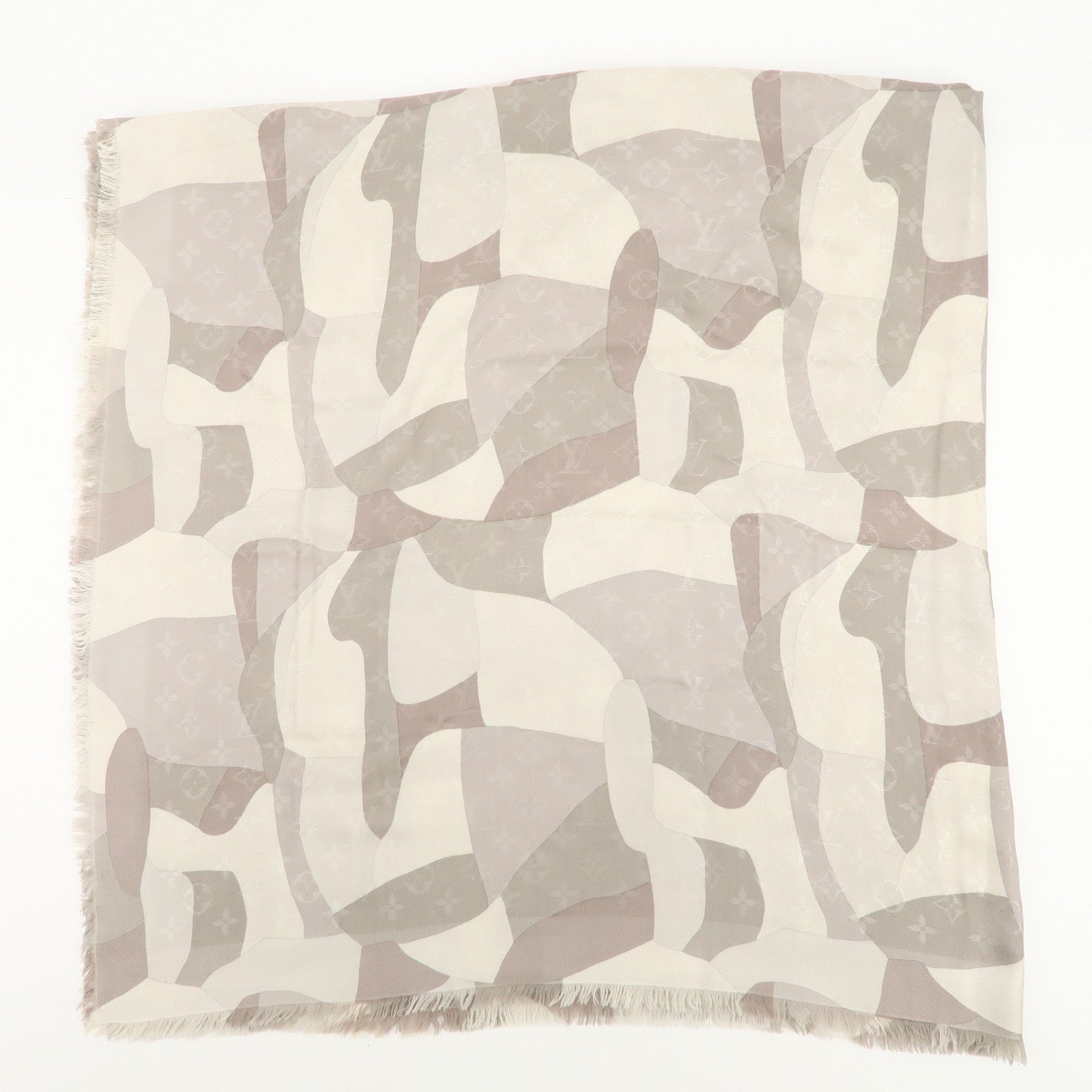 Louis Vuitton Monogram Silk Wool Shawl Scarf Camouflage Gray M75397