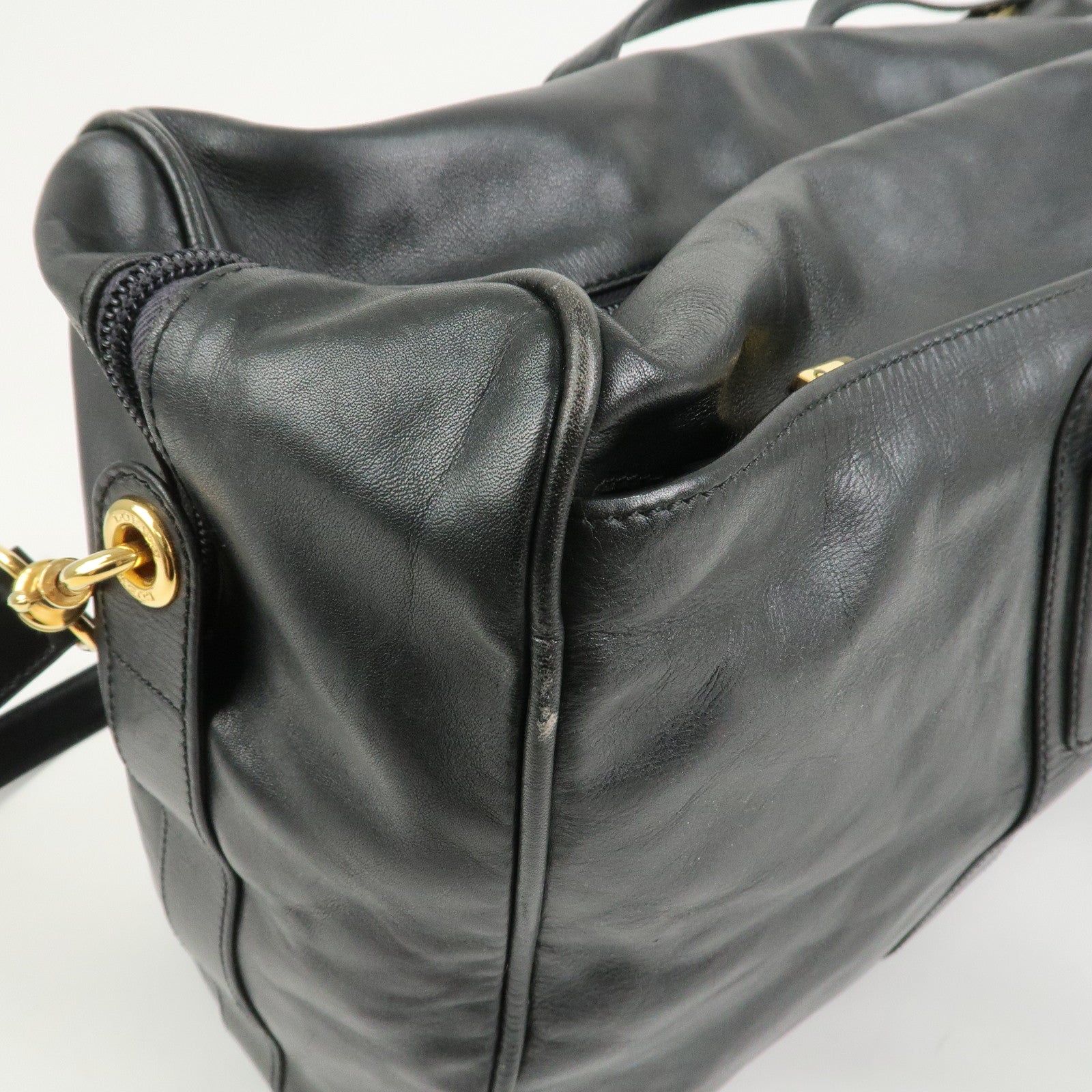 LOEWE Anagram Leather 2Way Bag Boston Bag Shoulder Bag Black