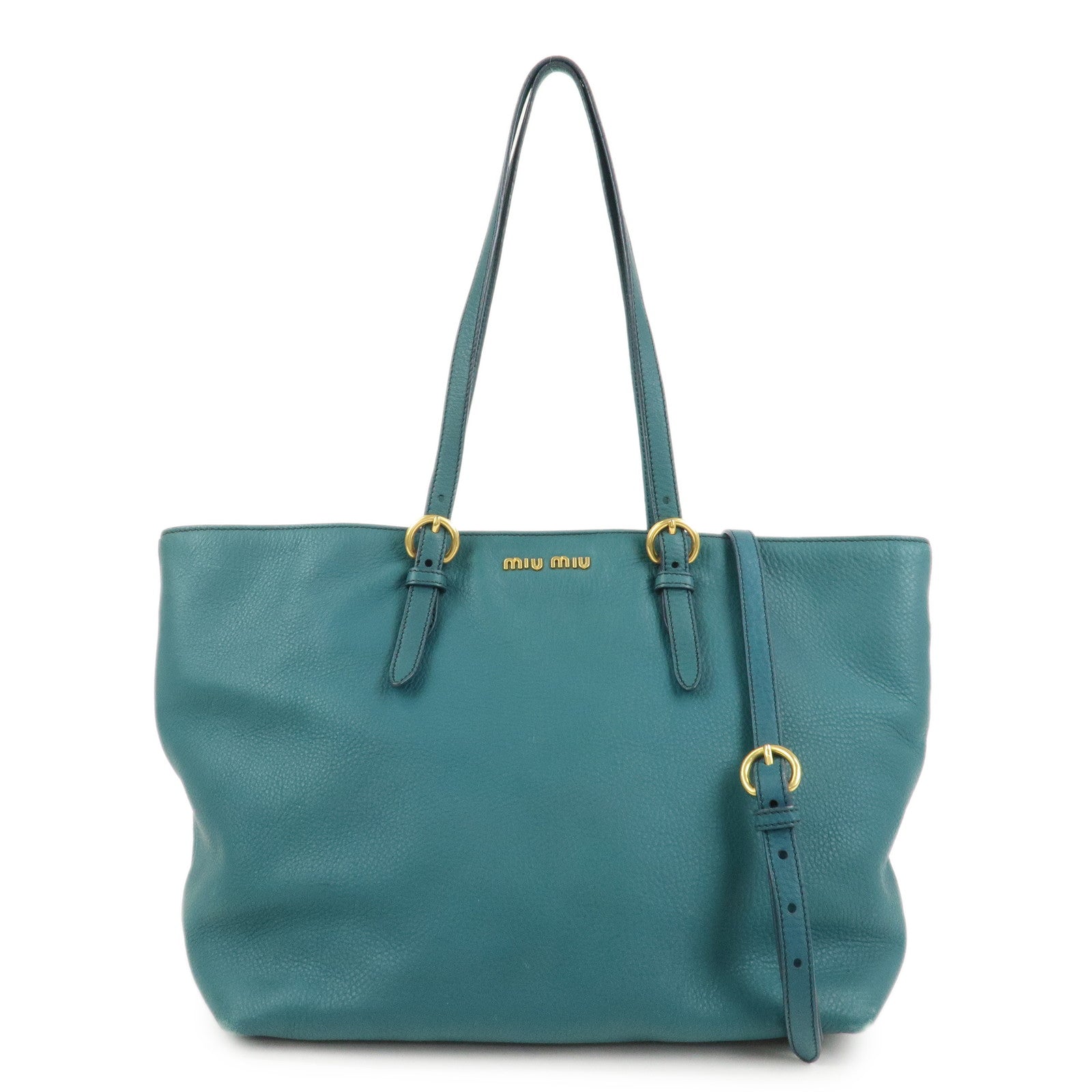 MIU MIU Logo Leather 2Way Bag Hand Bag Shoulder Bag Blue RR1905