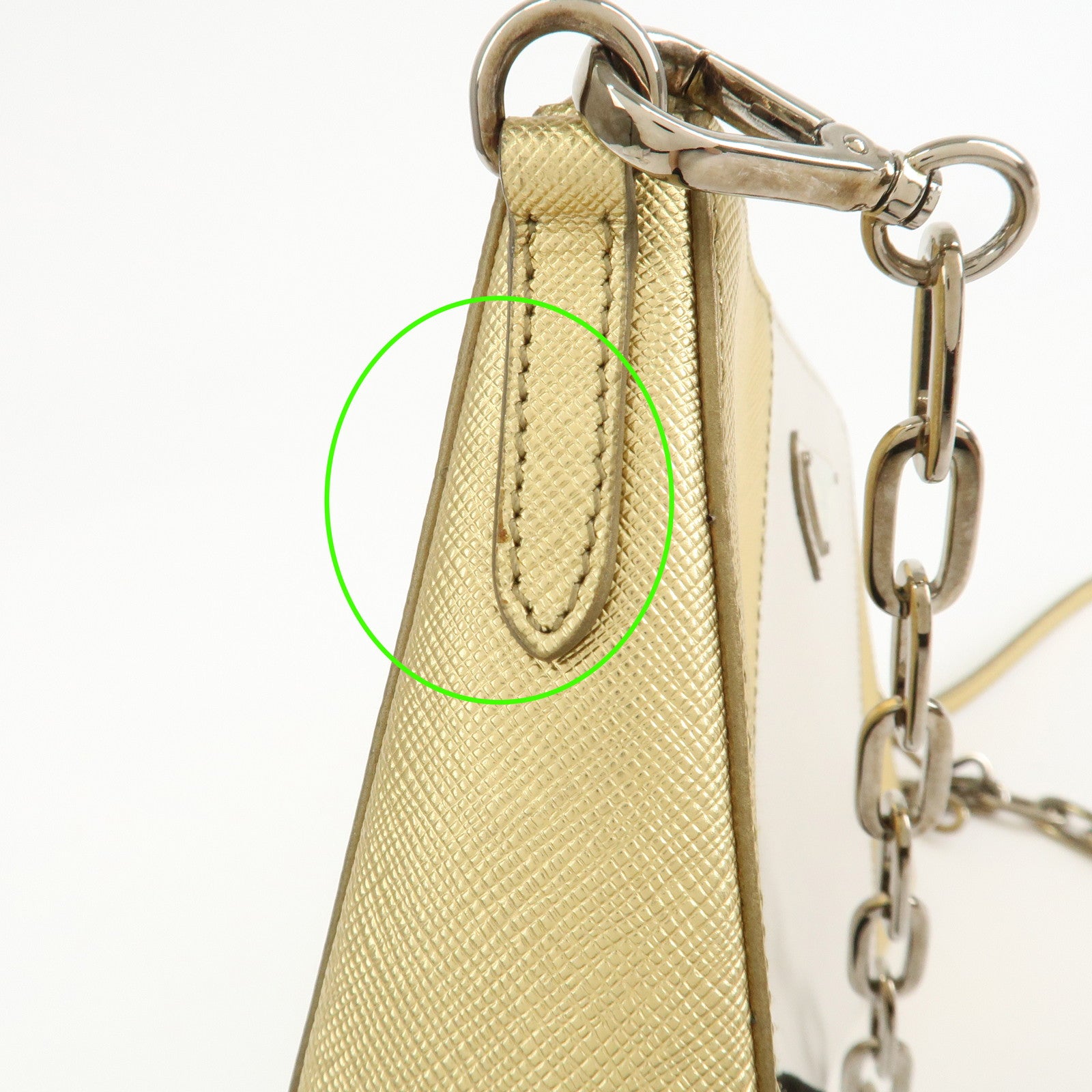 PRADA Logo Leather Crossbody Chain Shoulder Bag Gold BT947C