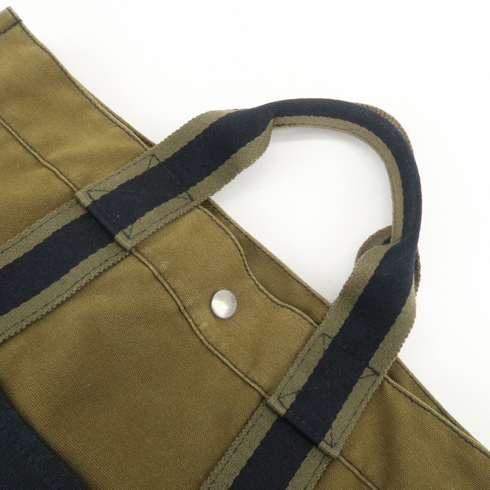 HERMES Fourre Tout MM Canvas Tote Bag Hand Bag Black Khaki