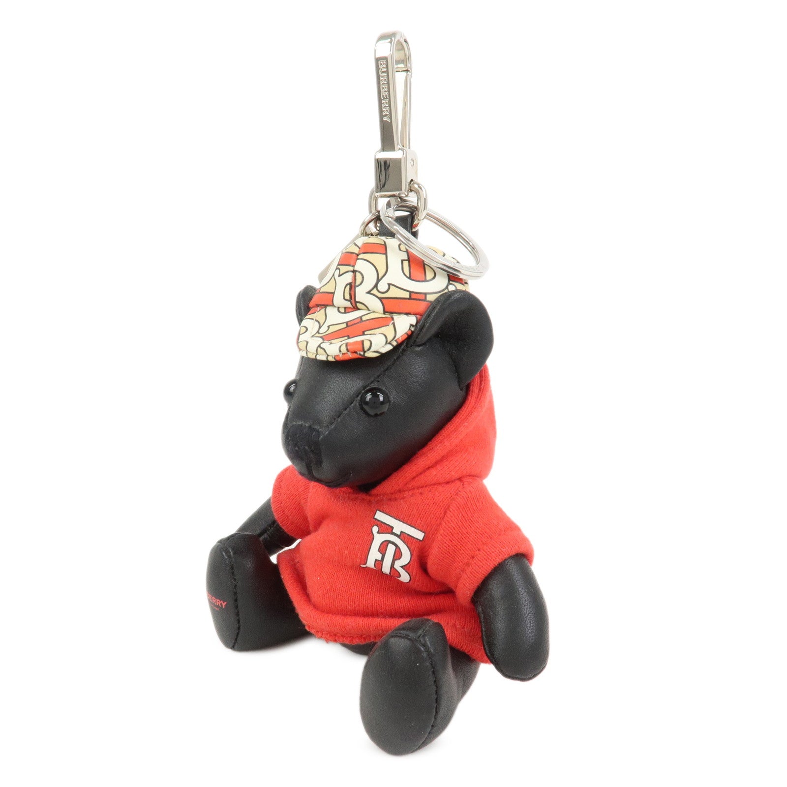 BURBERRY Thomas Bear Leather Bag Charm Key Holder Black Red
