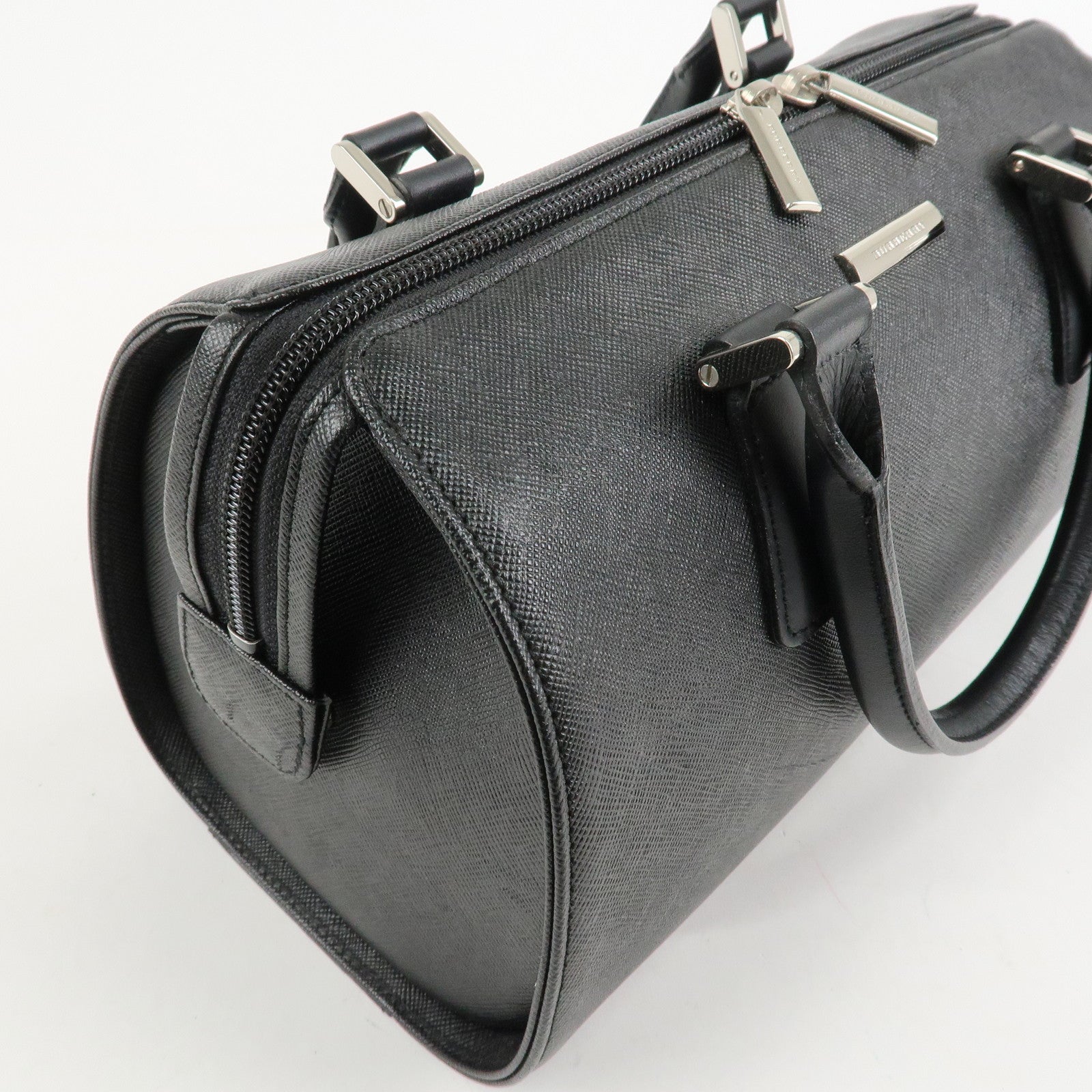 BURBERRY Leather Boston Bag Hand Bag Black Silver HDW Used